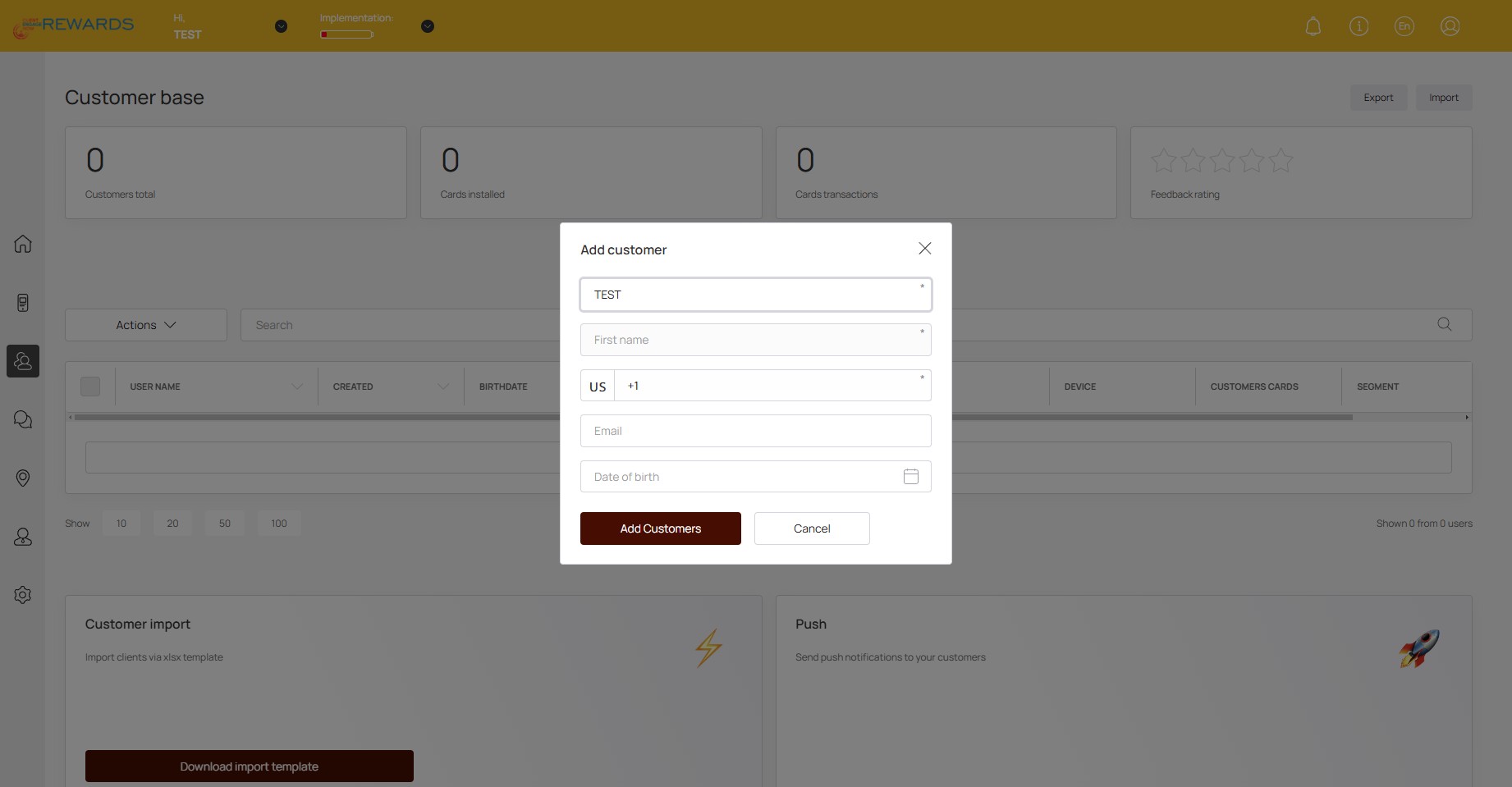 Click here to enter the customer's information