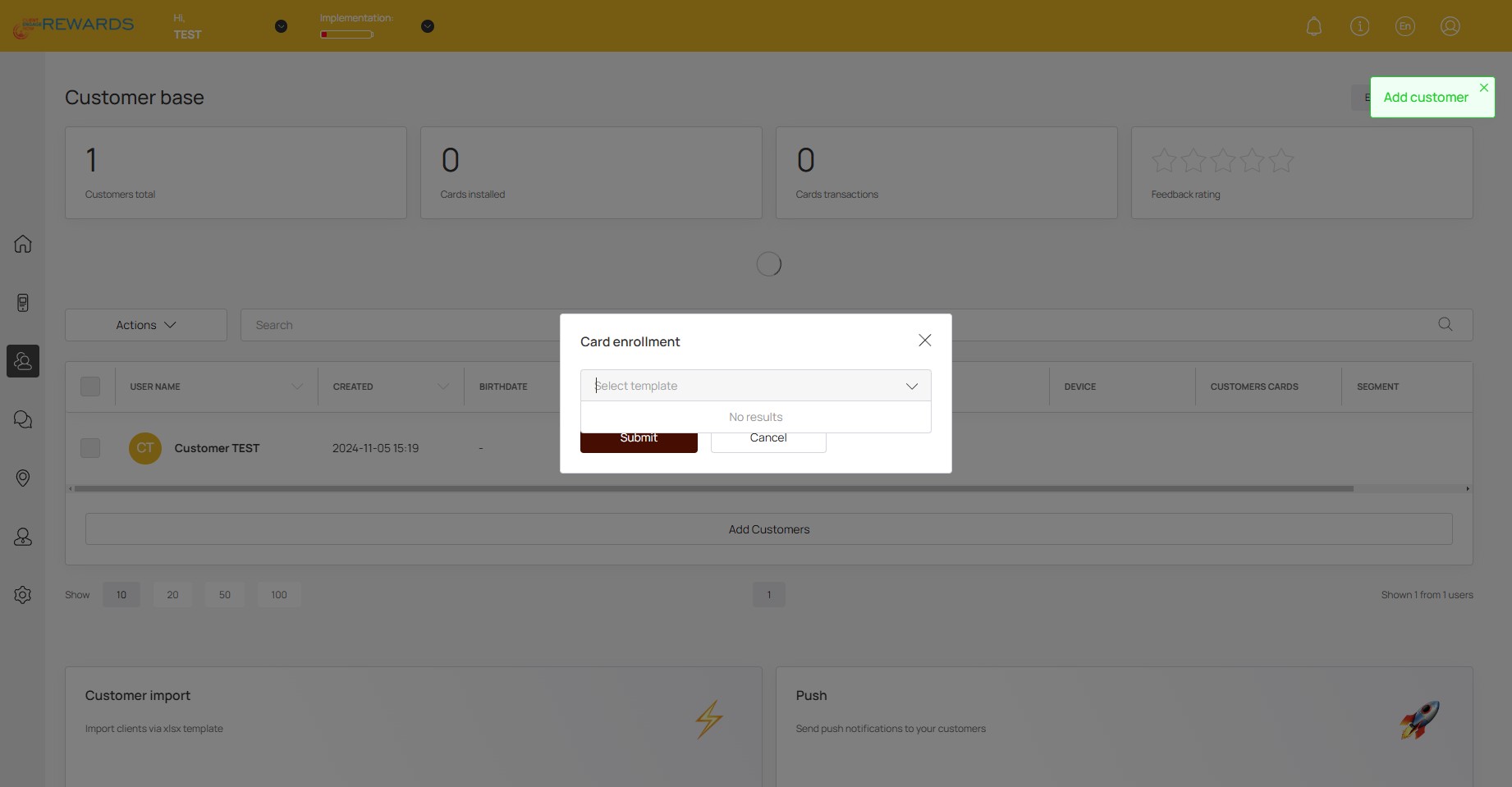 Here you can add the customer to any active card/loyalty programs you have