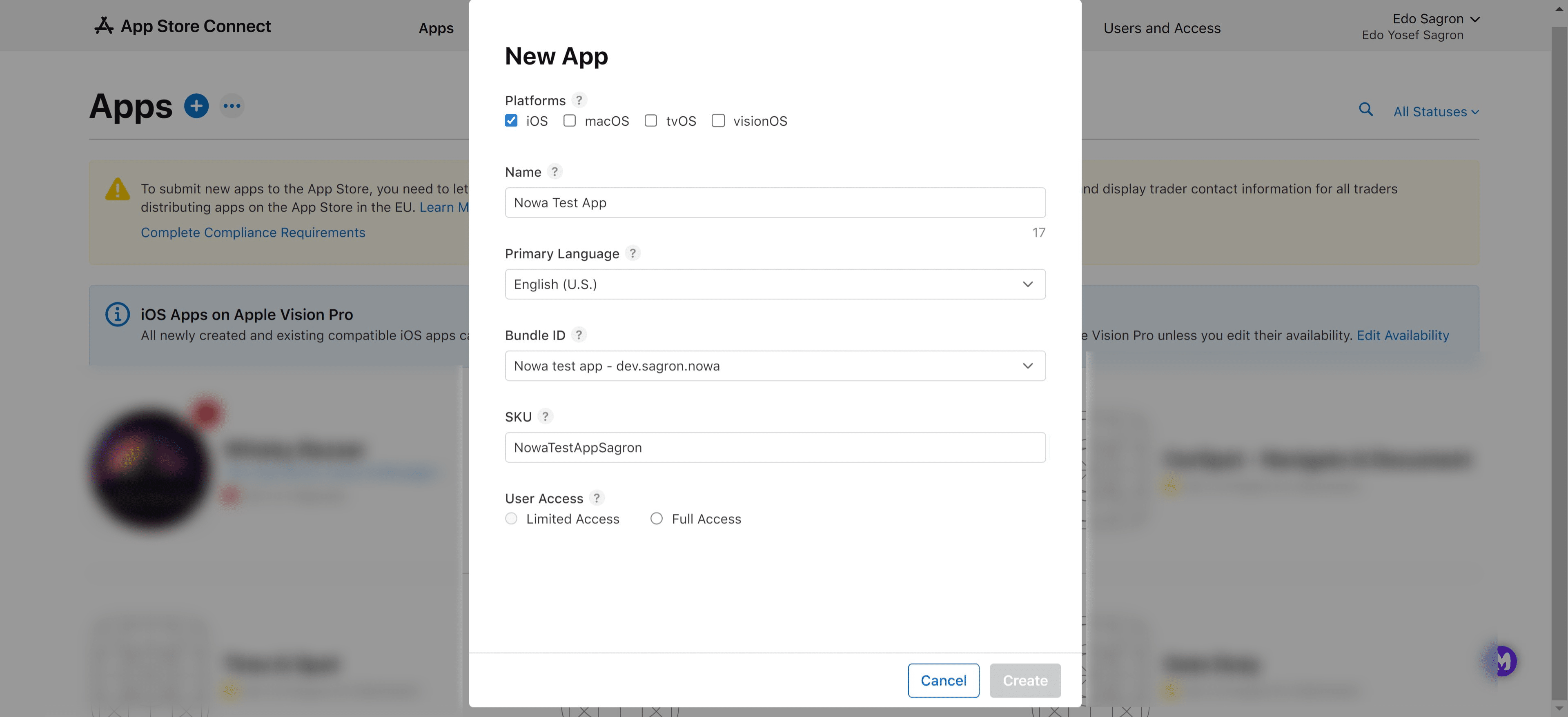 User Access is only valid if you have other users on your developer account, so you can decide which users can access this application