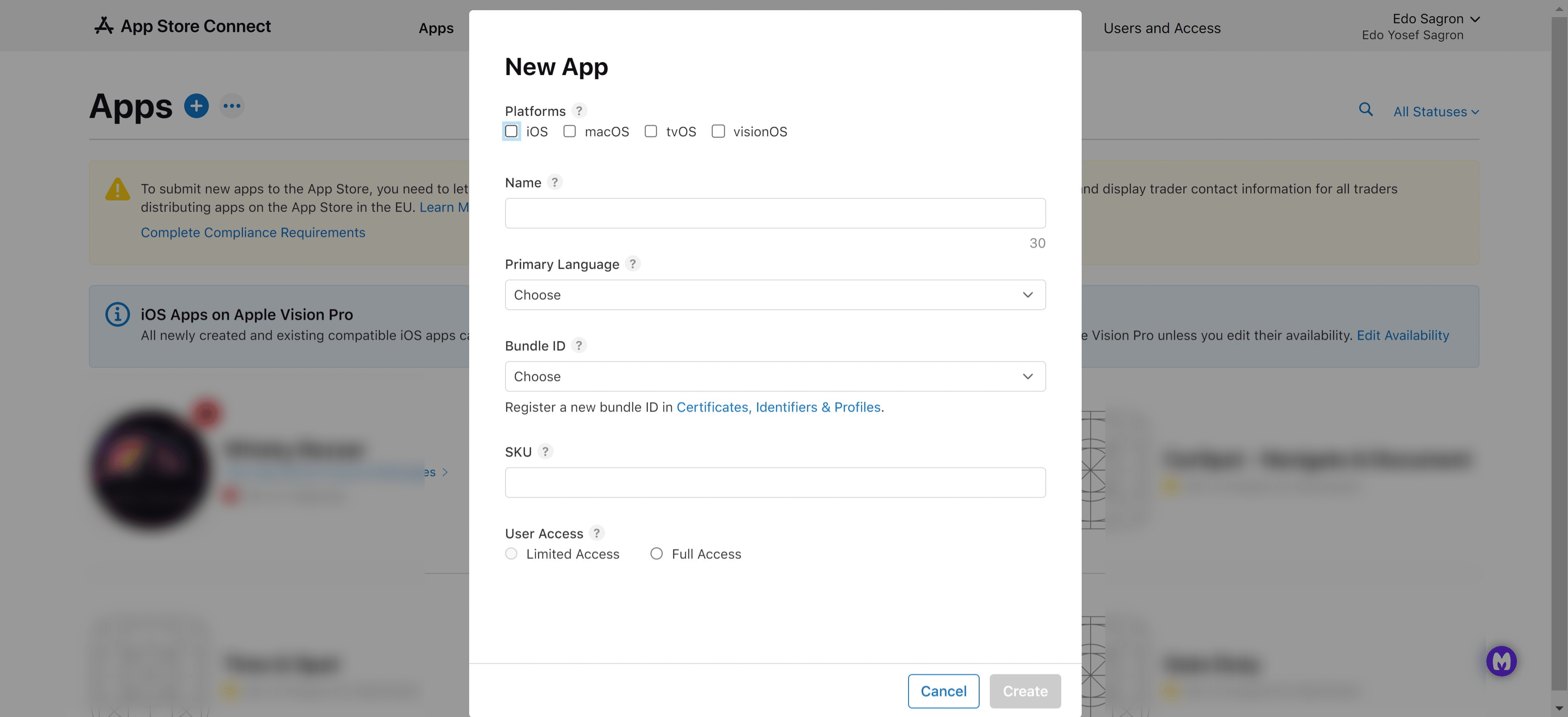 Choose the desired platforms, for us it'll be "iOS", so click the little checkbox next to it