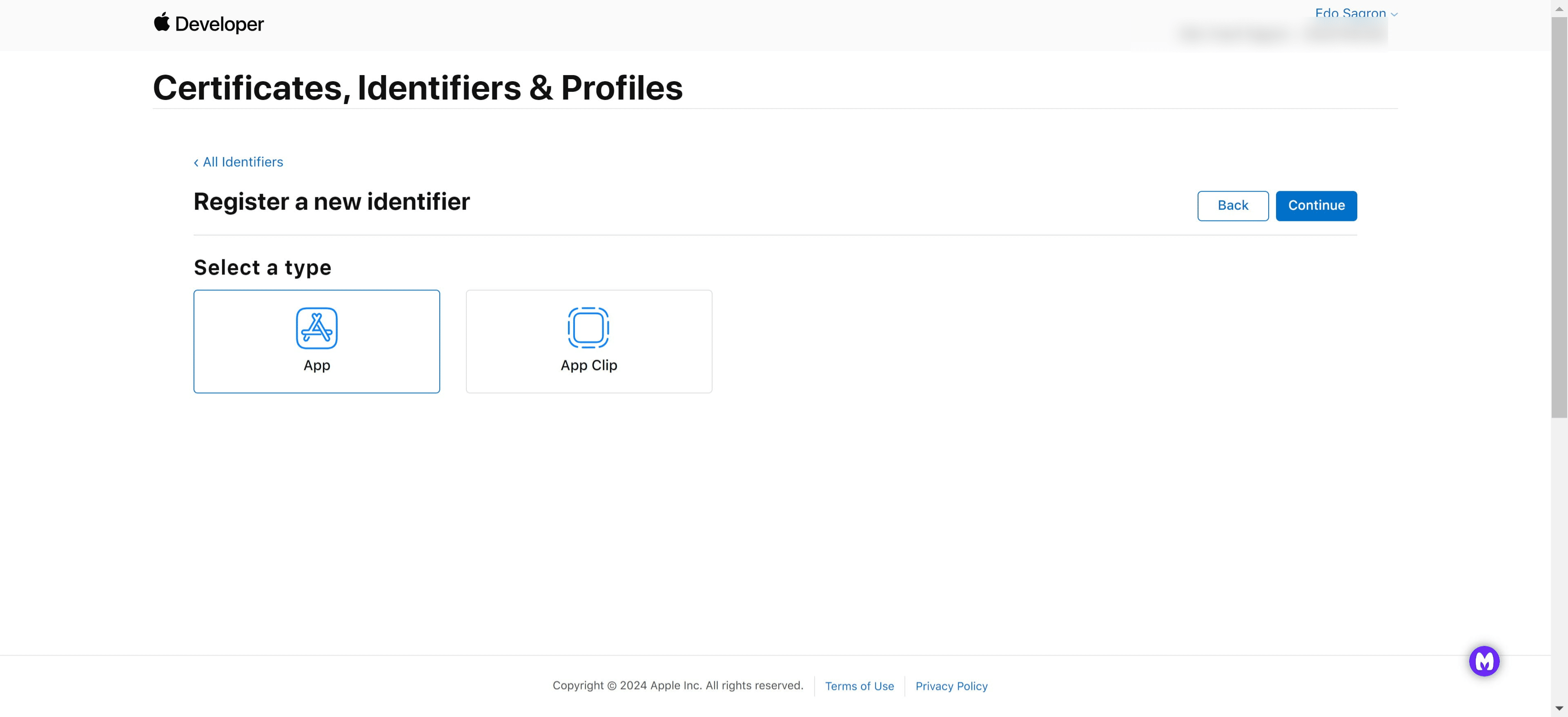 Select the "App" type