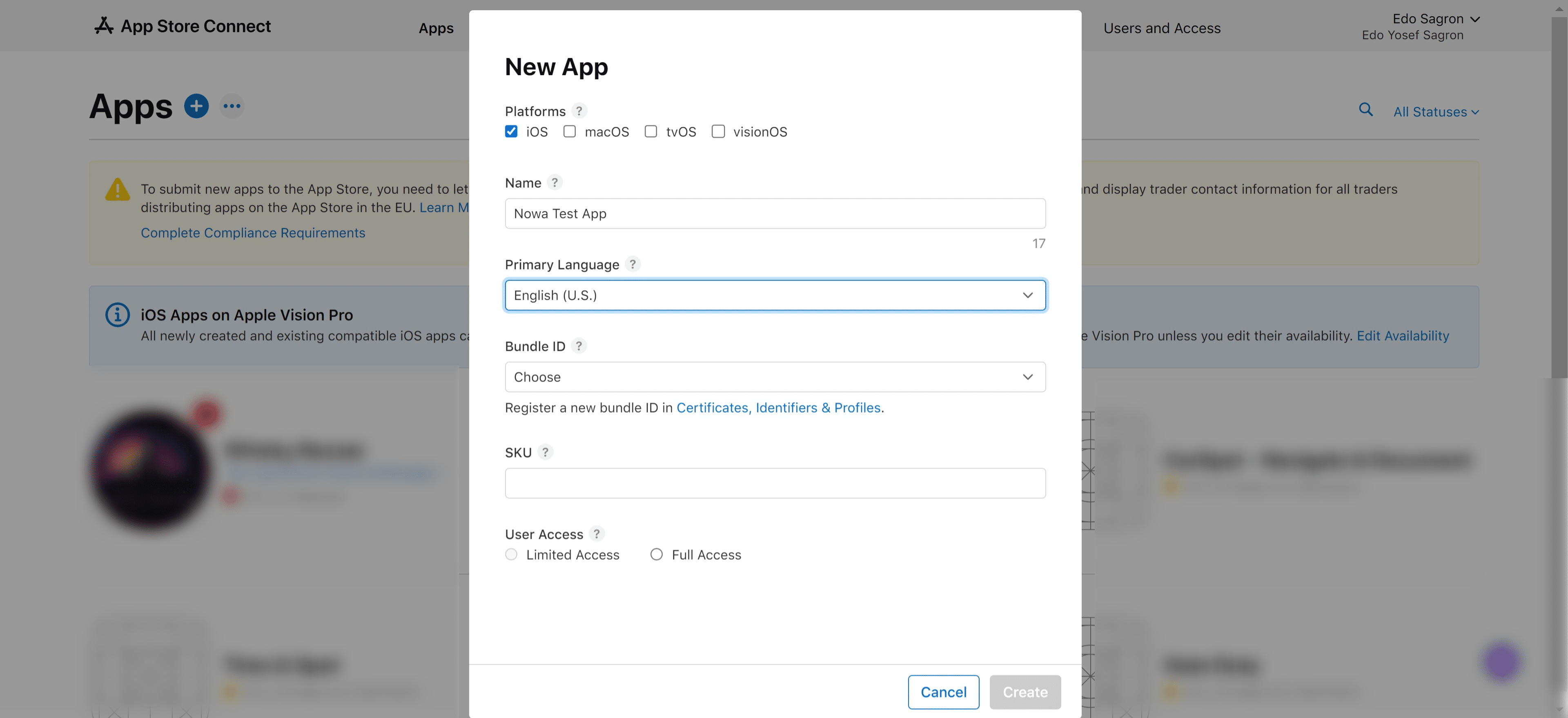 Pick the Bundle ID we created in the previous stages from the dropdown list