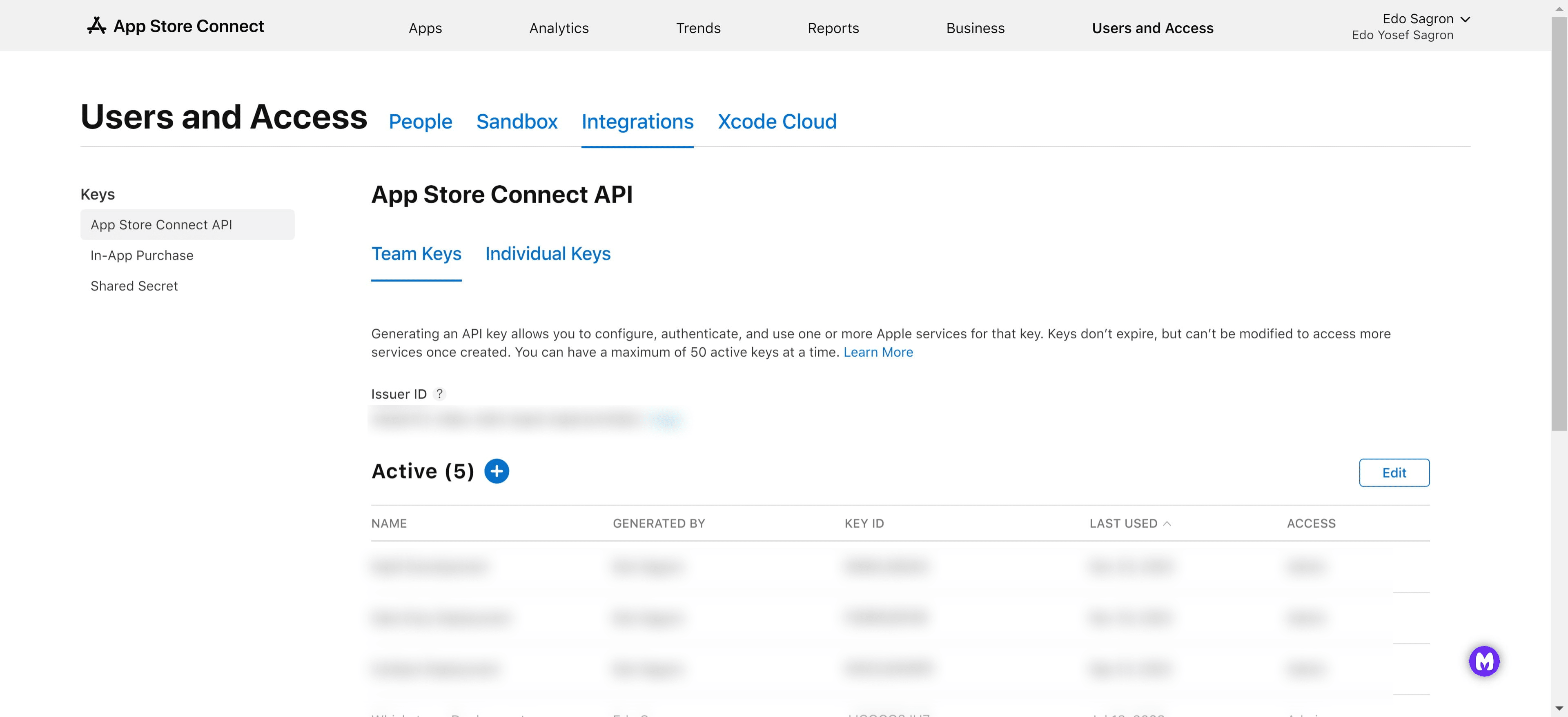 Click on the "+" icon and create a new key