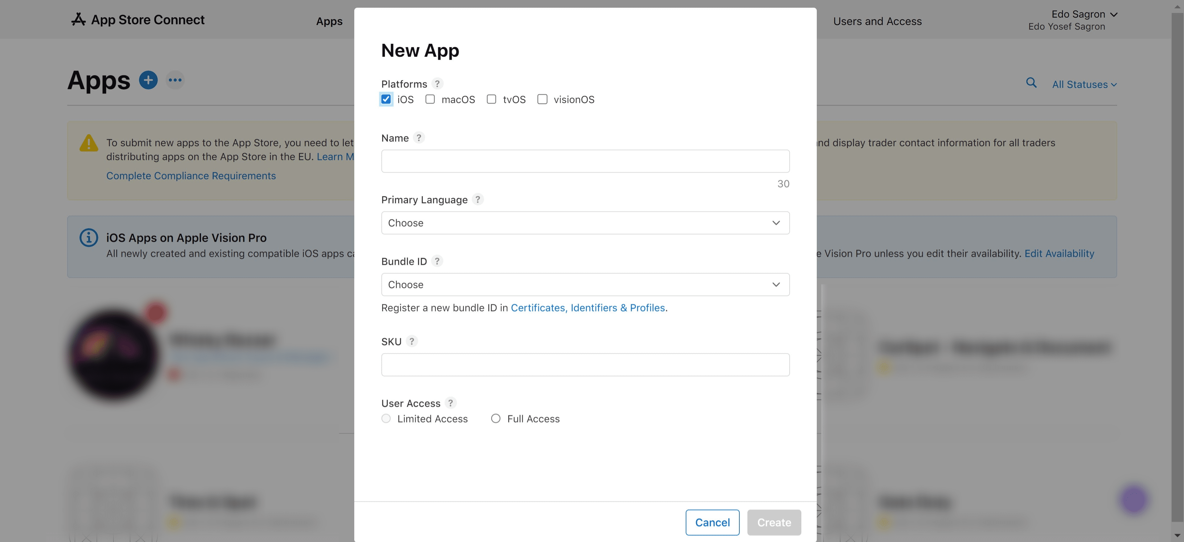 Name your app, it has to be a unique name that's not already taken on the App Store