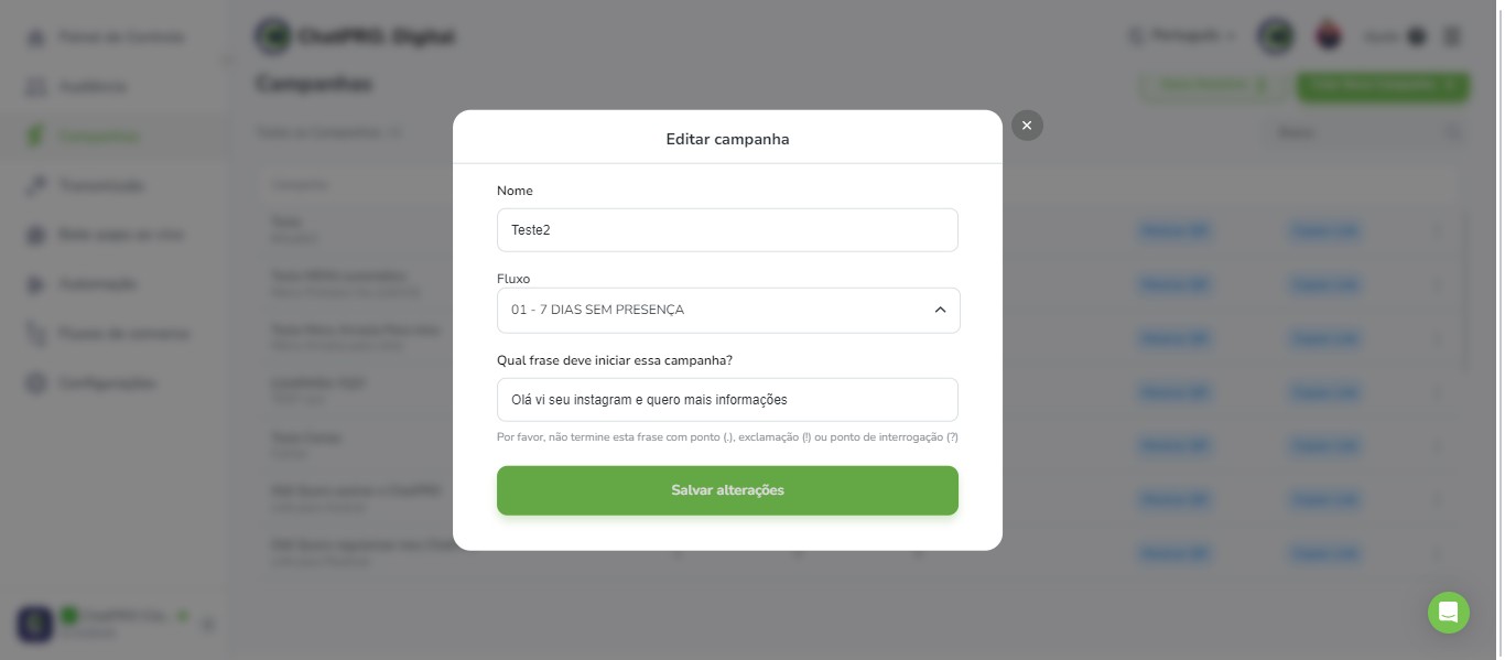 Click on "Salvar alterações"