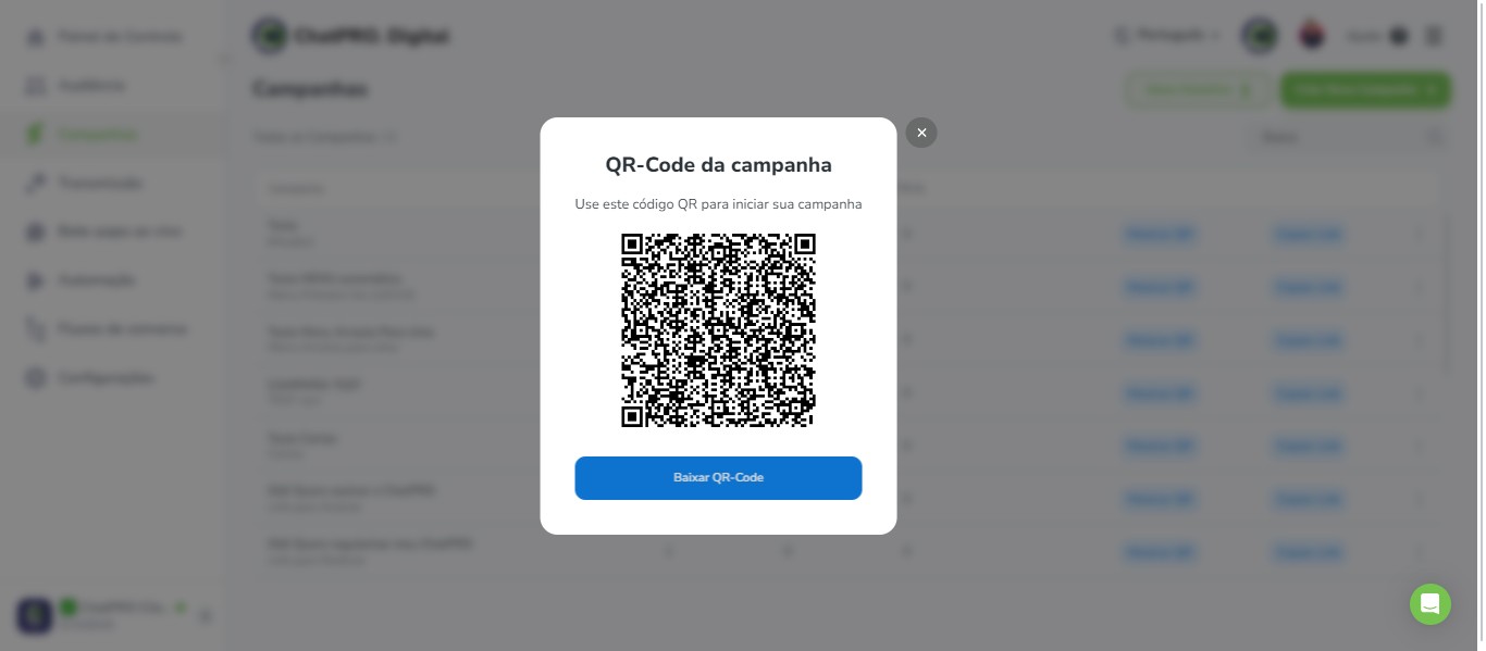 Click on "Baixar QR-Code"