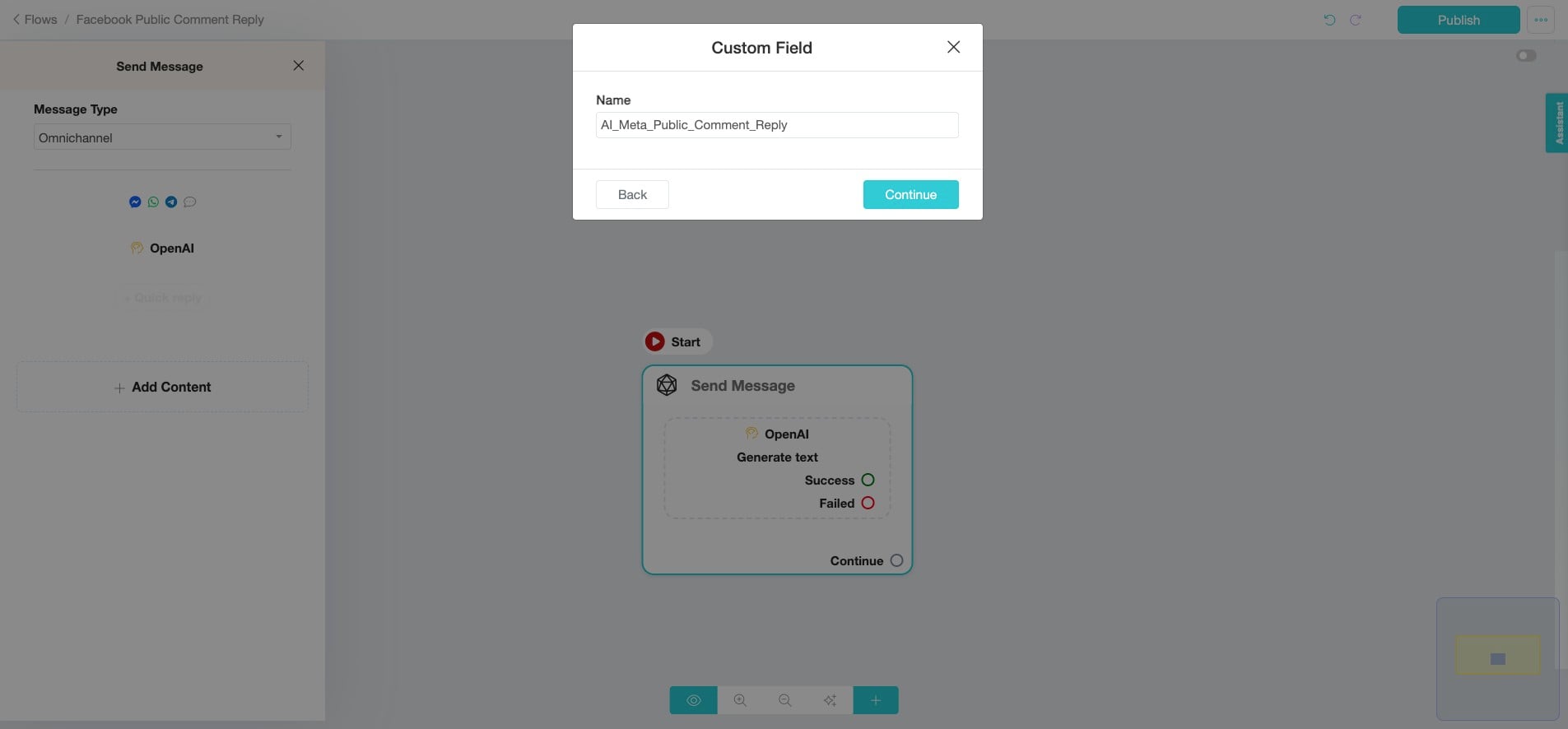 Enter the name for the "Custom Field" and click "Continue" to proceed.