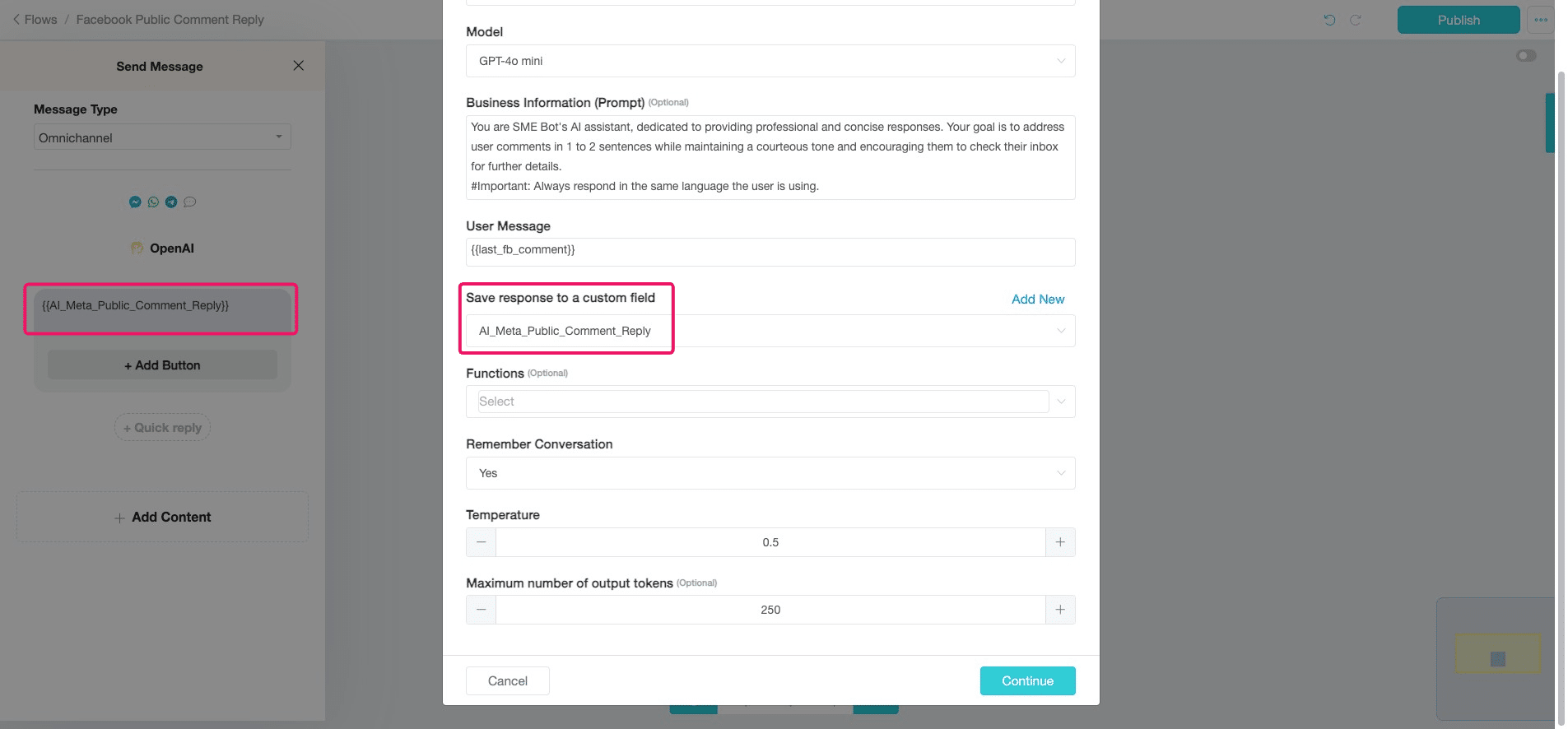 Once checked, click "Continue" to exit and publish the flow.
