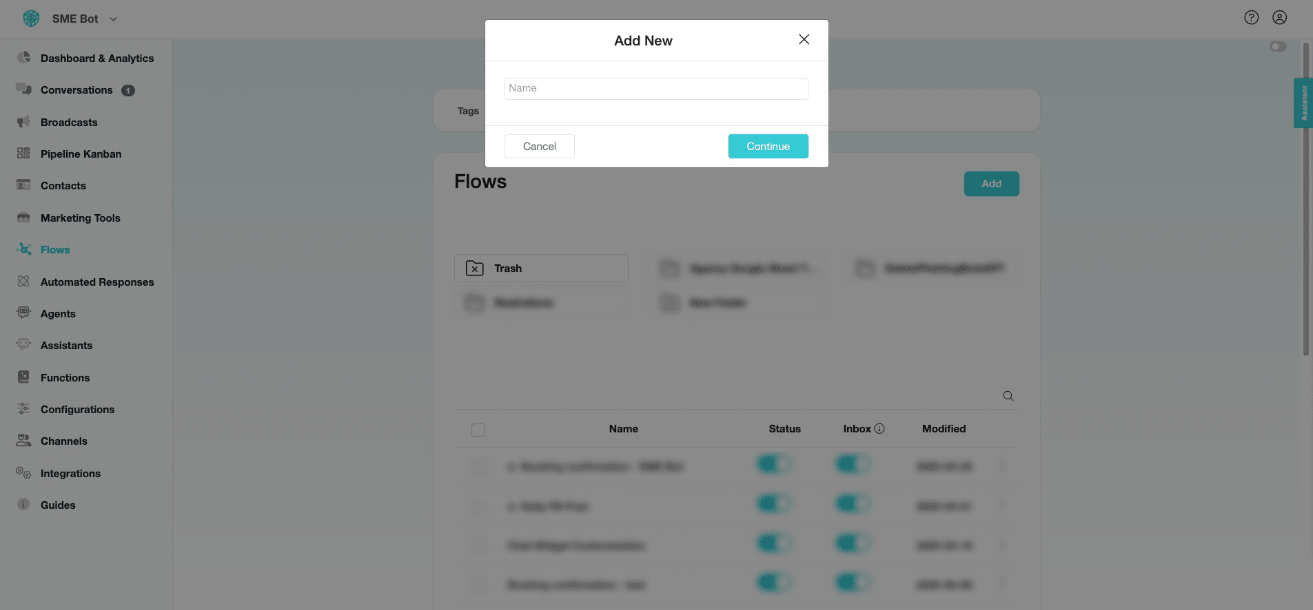 Assign a name to the flow that reflects its purpose, such as "Facebook Public Comment Reply"