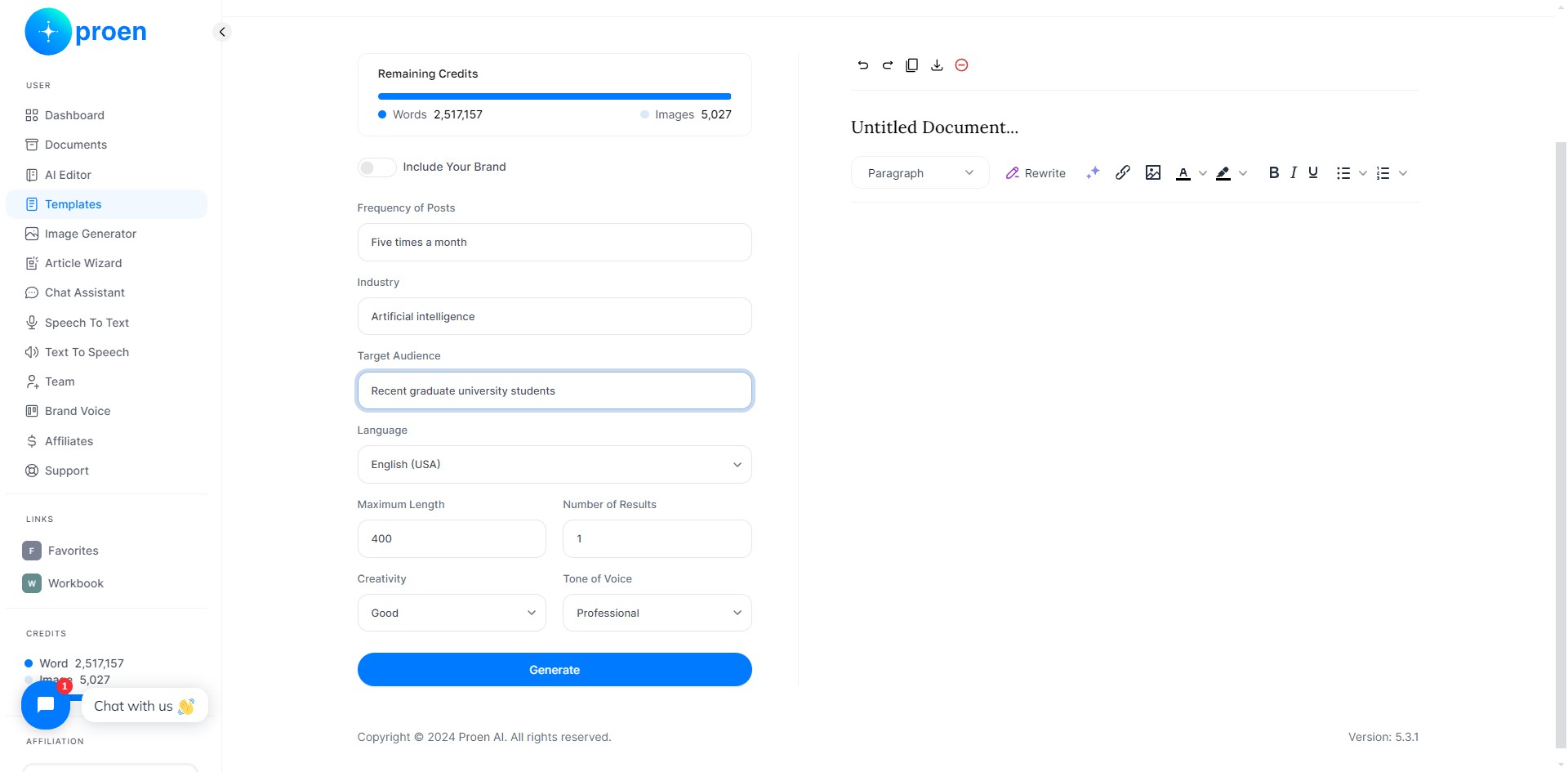**Optional**: curate the content that will be generated