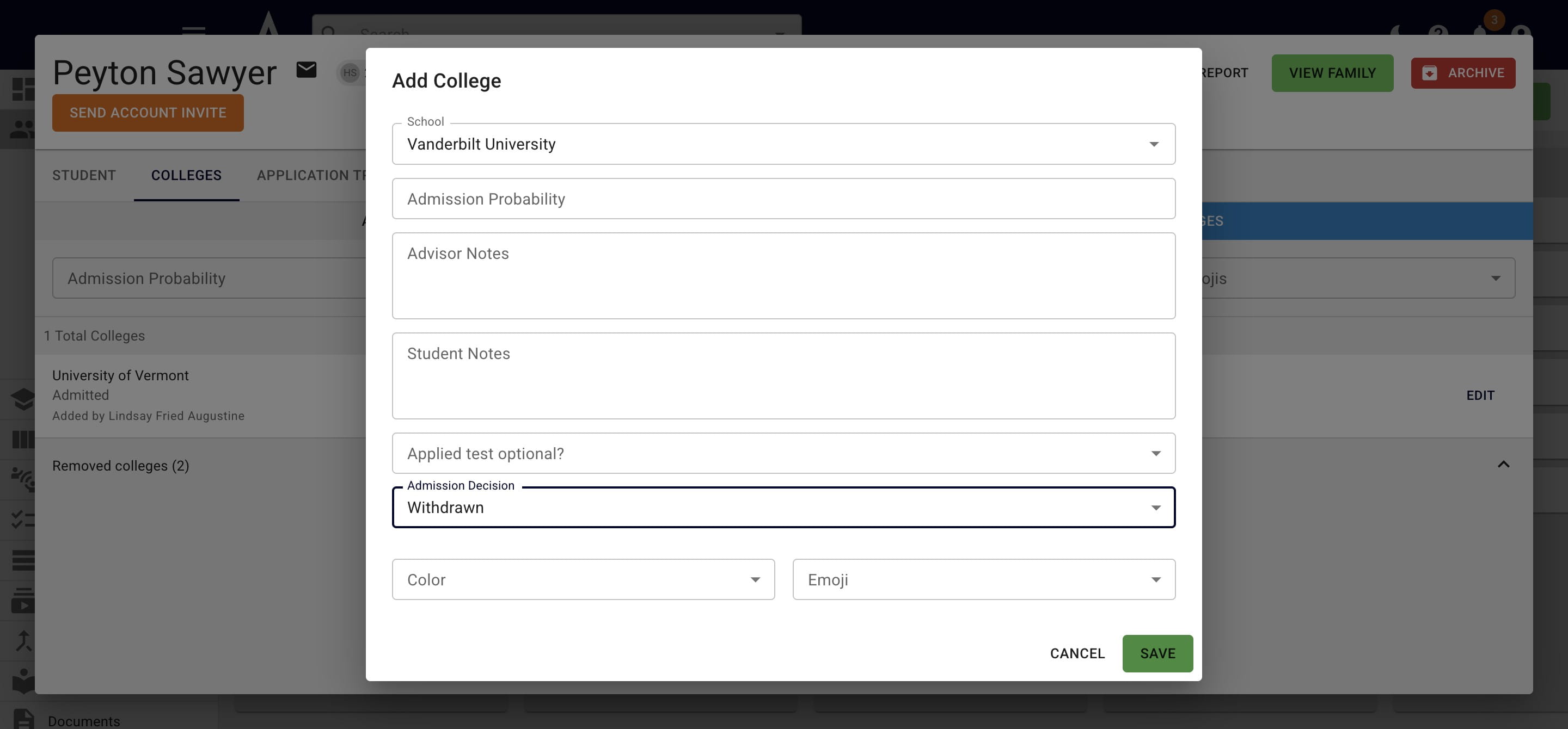 When you're done recording an admission decision press **Save.** 