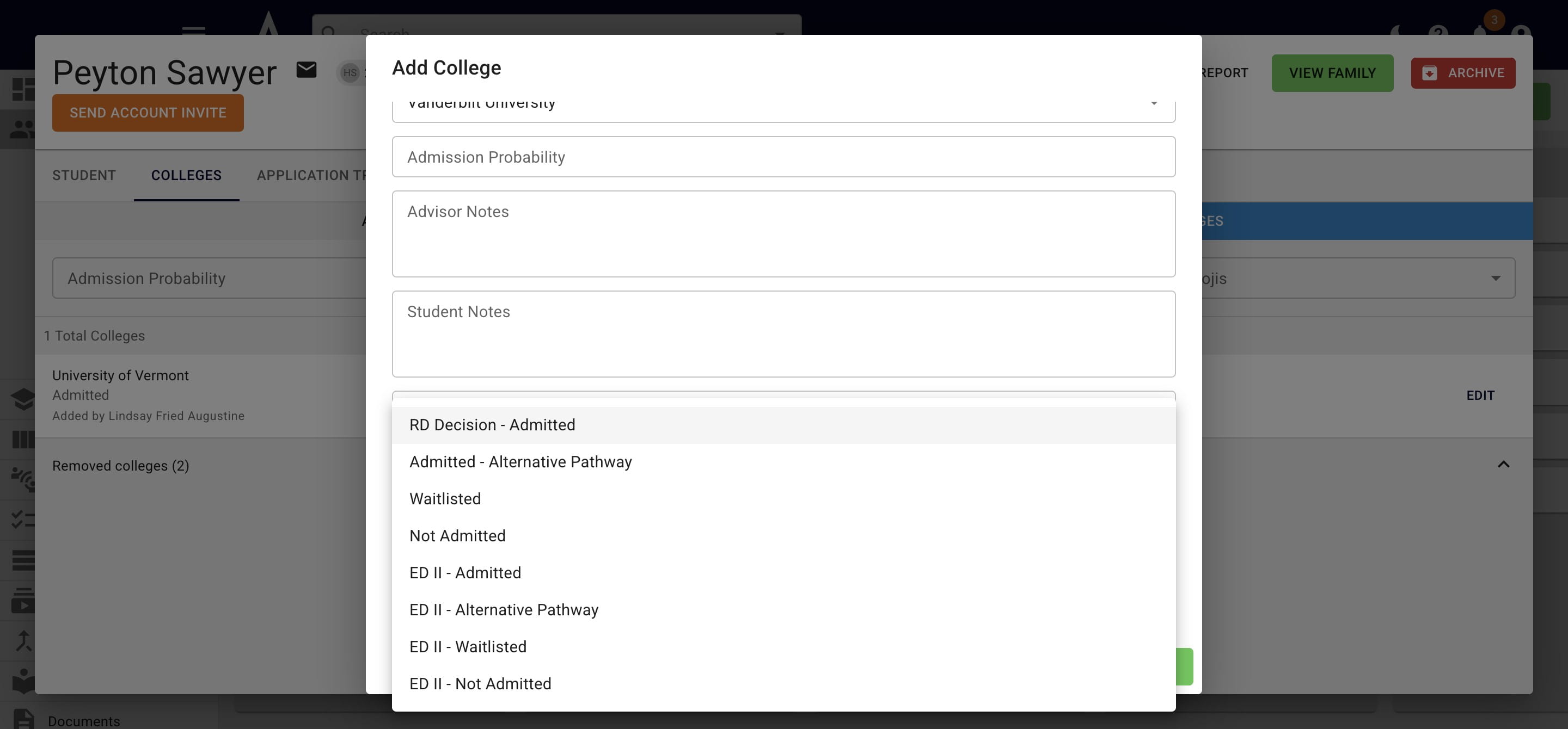 If you choose **Deferred** as the **Admission Decision,** it will then ask what the ultimate admission decision was. 