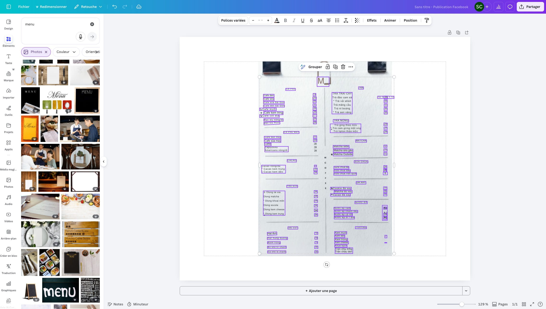 Il suffit ensuite de modifier les textes que l'on souhaite. 