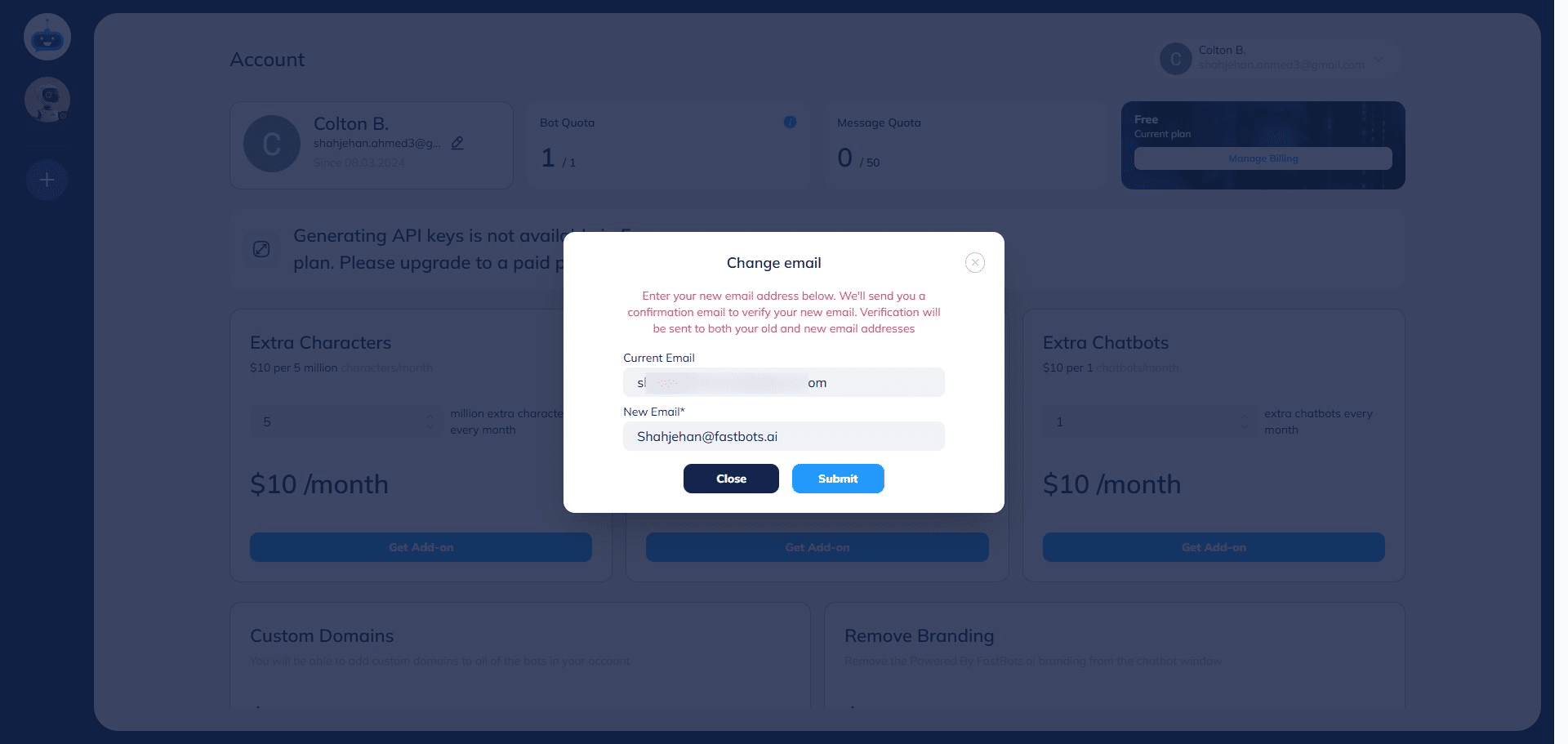 After adding the email, click on the "Submit" button.