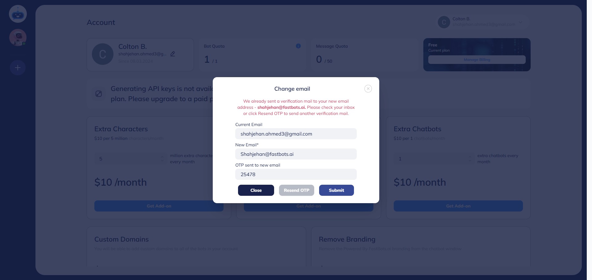 Add the OTP and click on Submit to change your email.