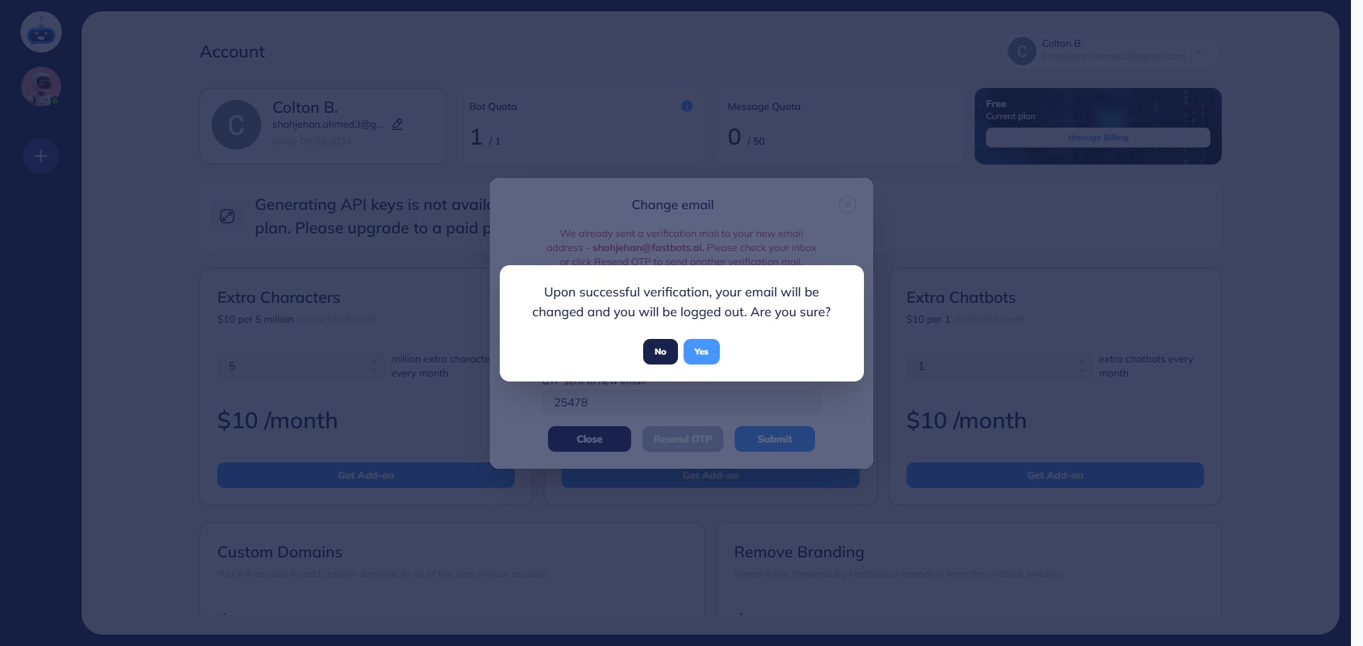 Click on "Yes" to confirm the change.