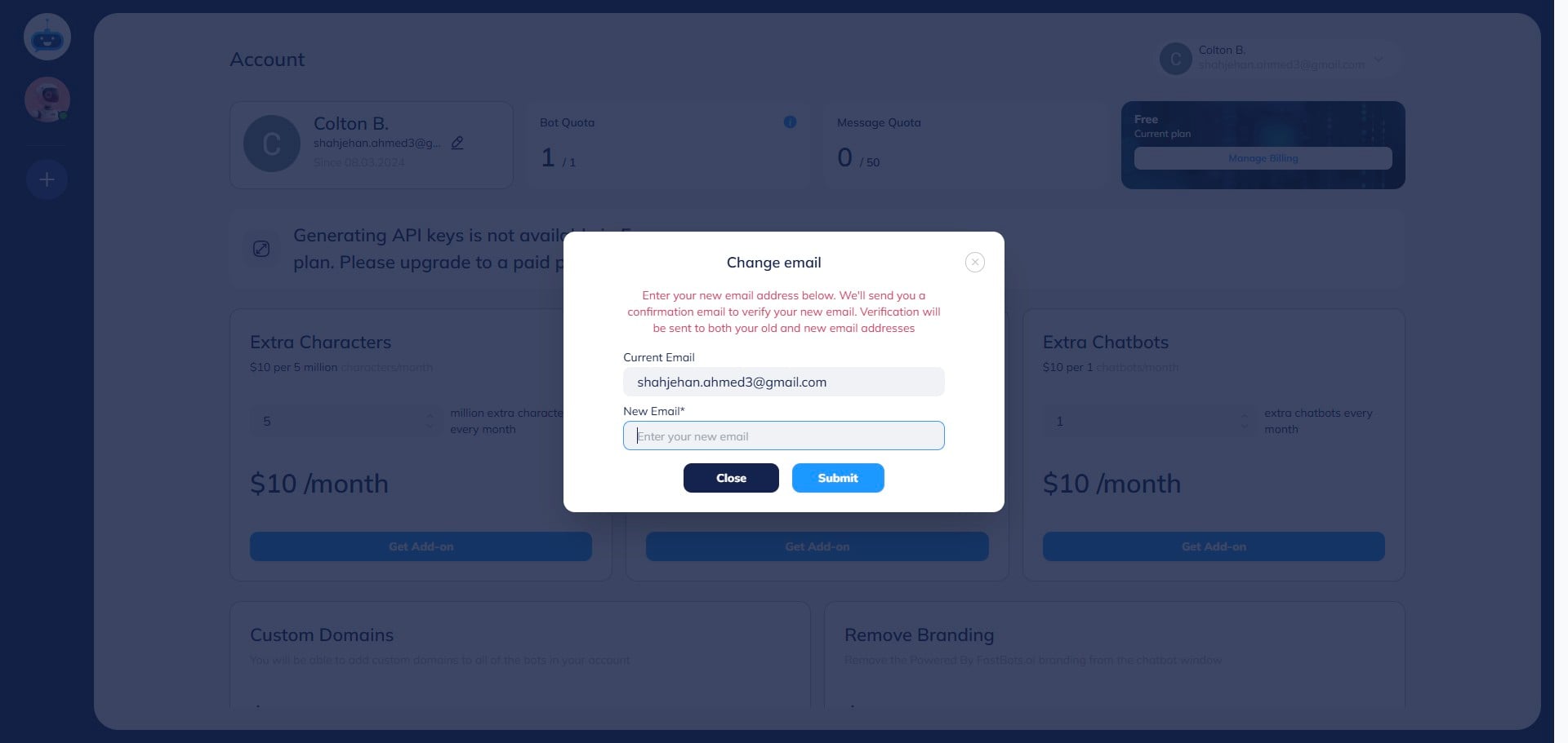 Type your New Email here.