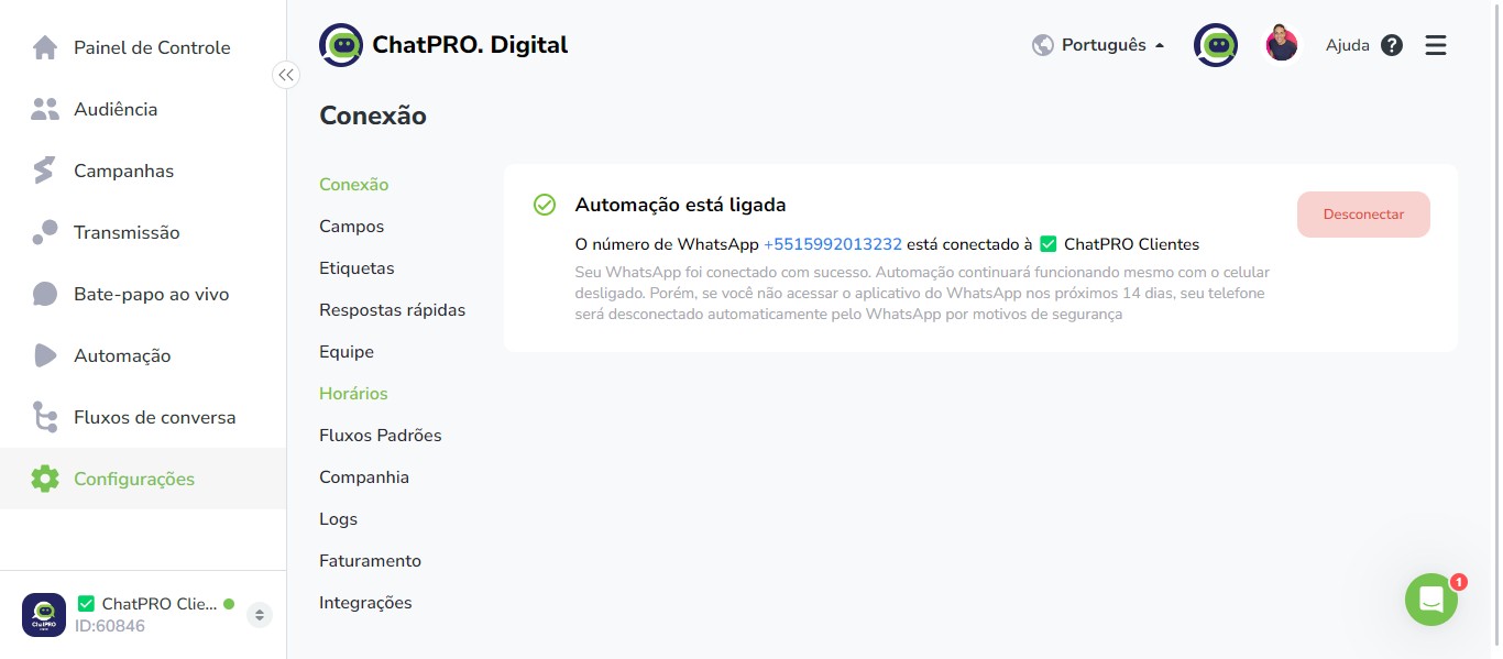 Click on "Horários"