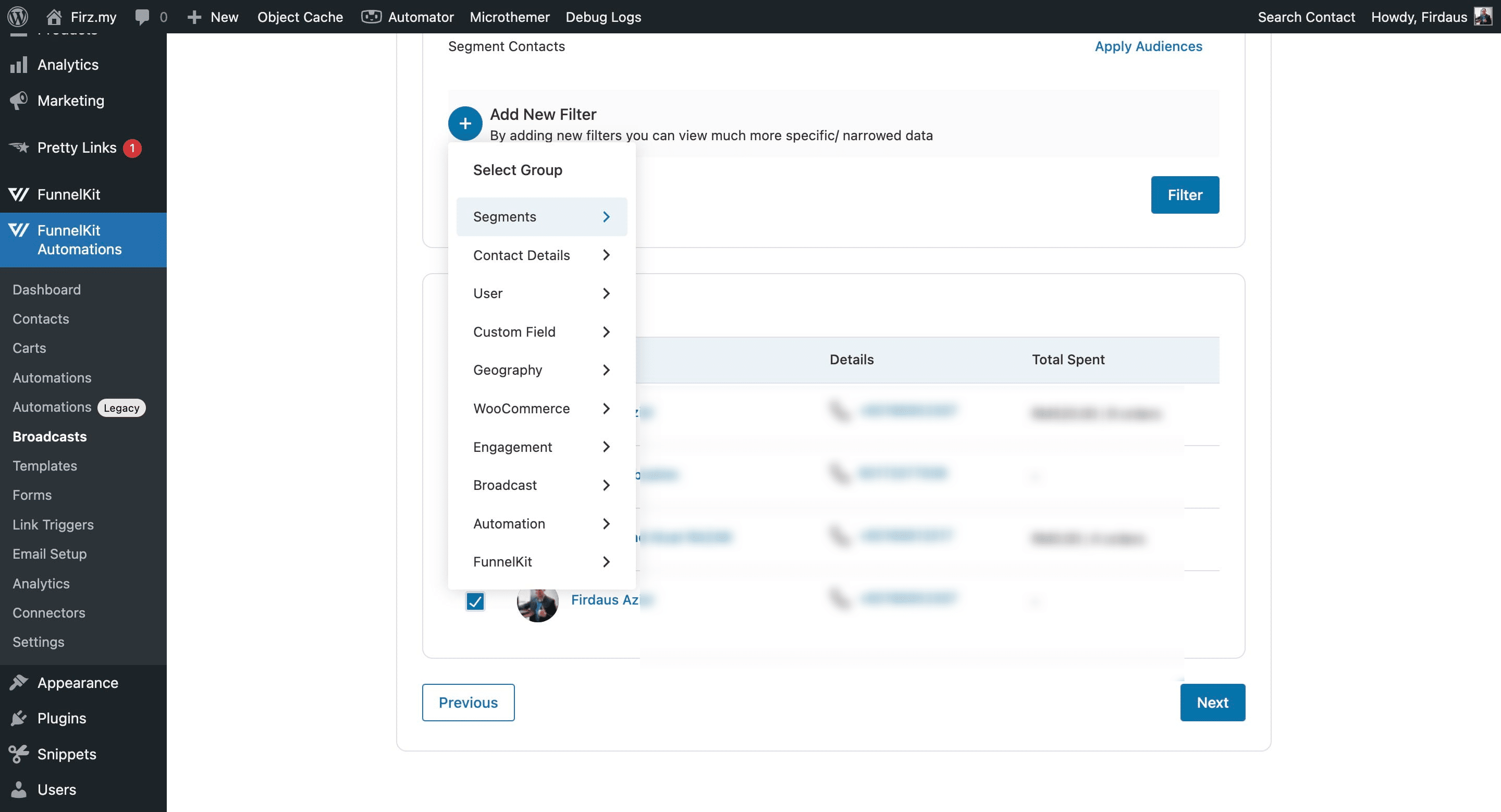 You can filter your contact list in various ways or skip this step if you want to send it to everyone