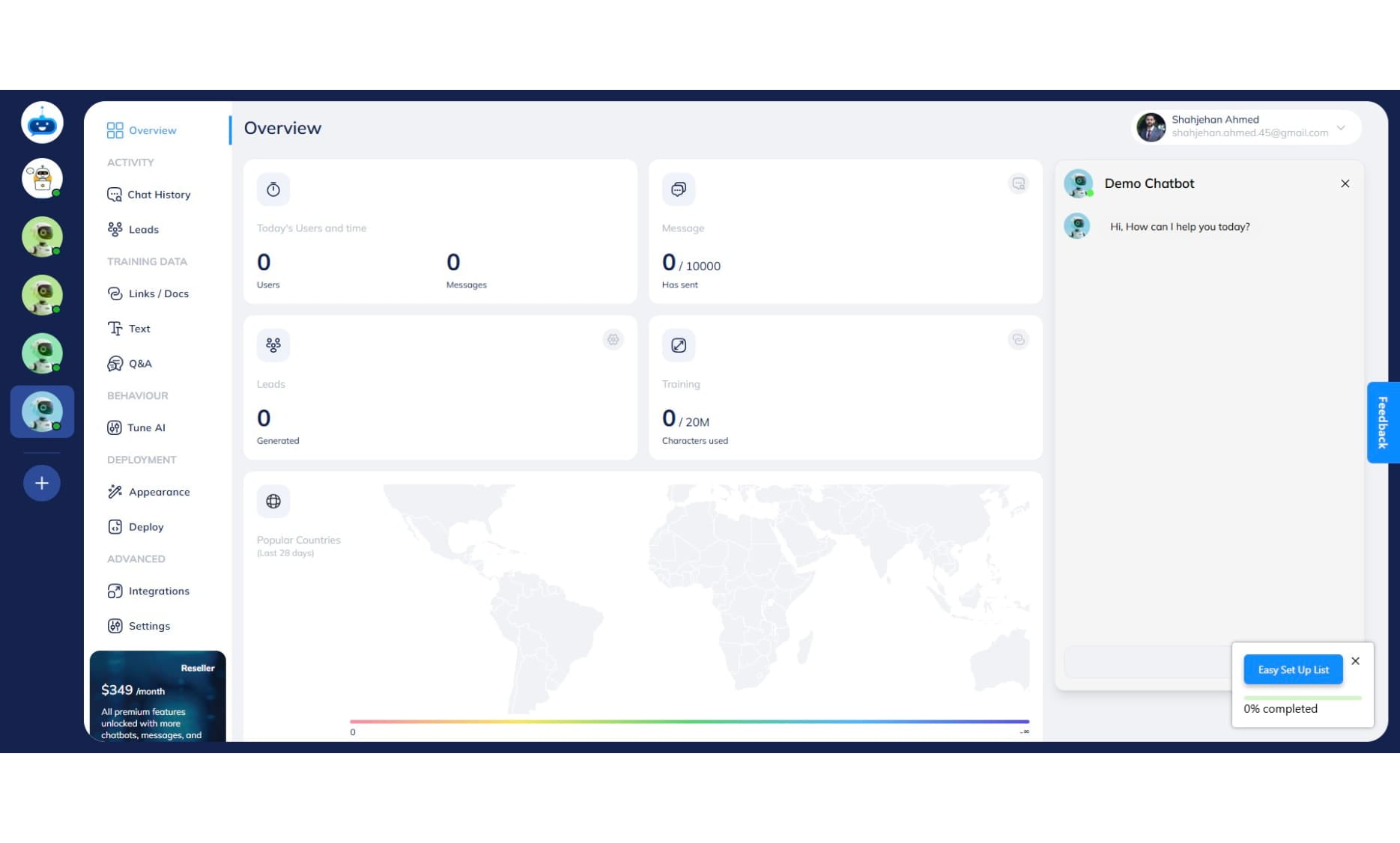 Test your new chatbot on the Overview page.