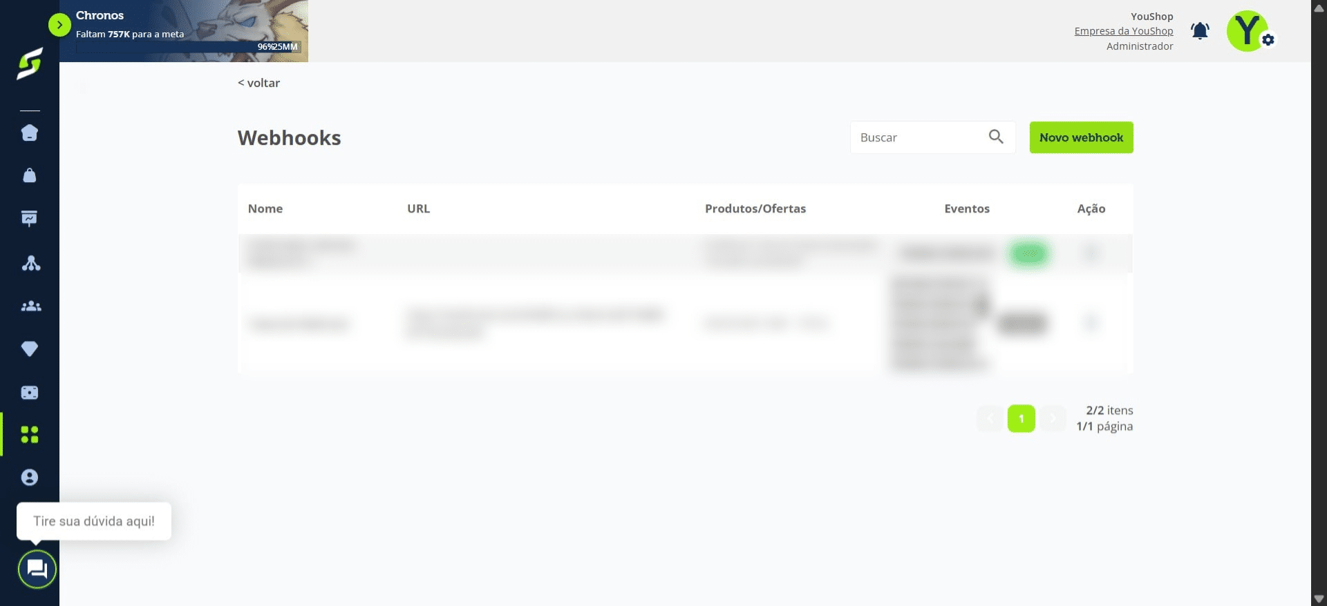 Clique em "Novo webhook".