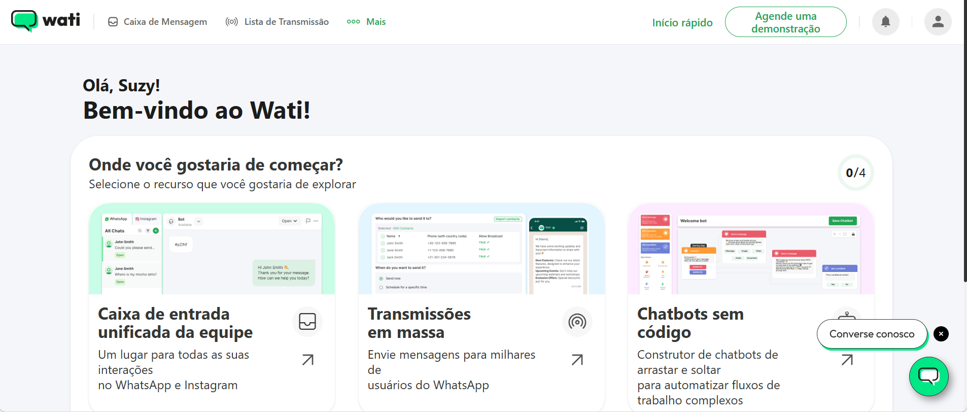 Na tela inicial da Wati, clique em "Mais".