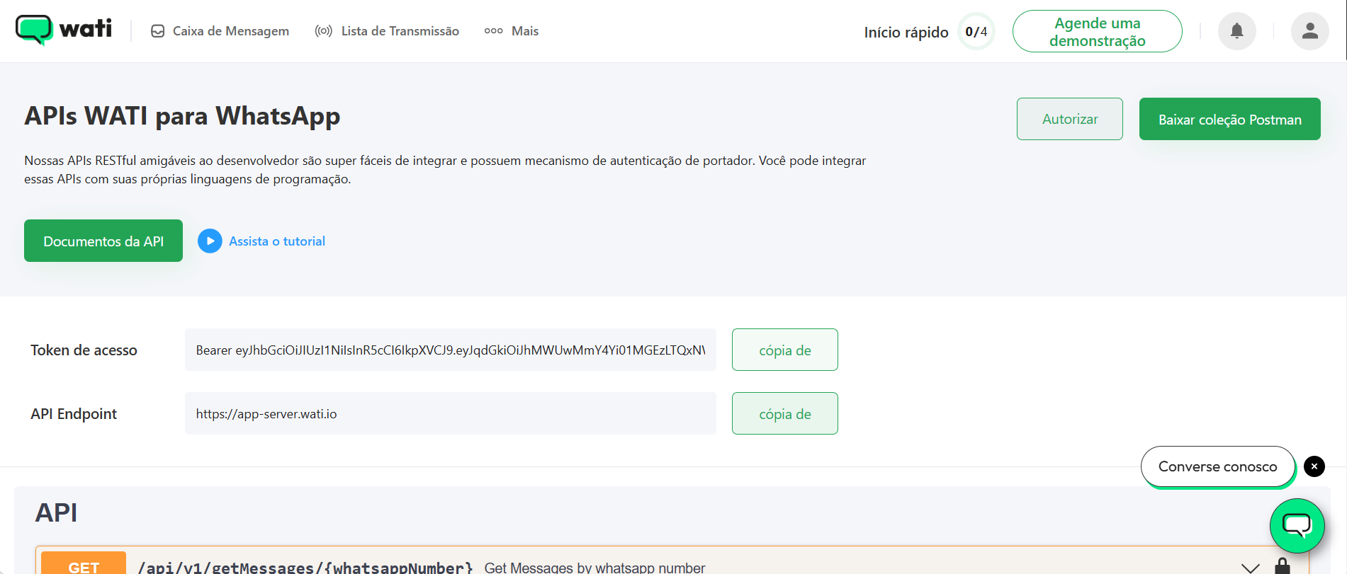 Copie a Url da Api (Api Endpoint).