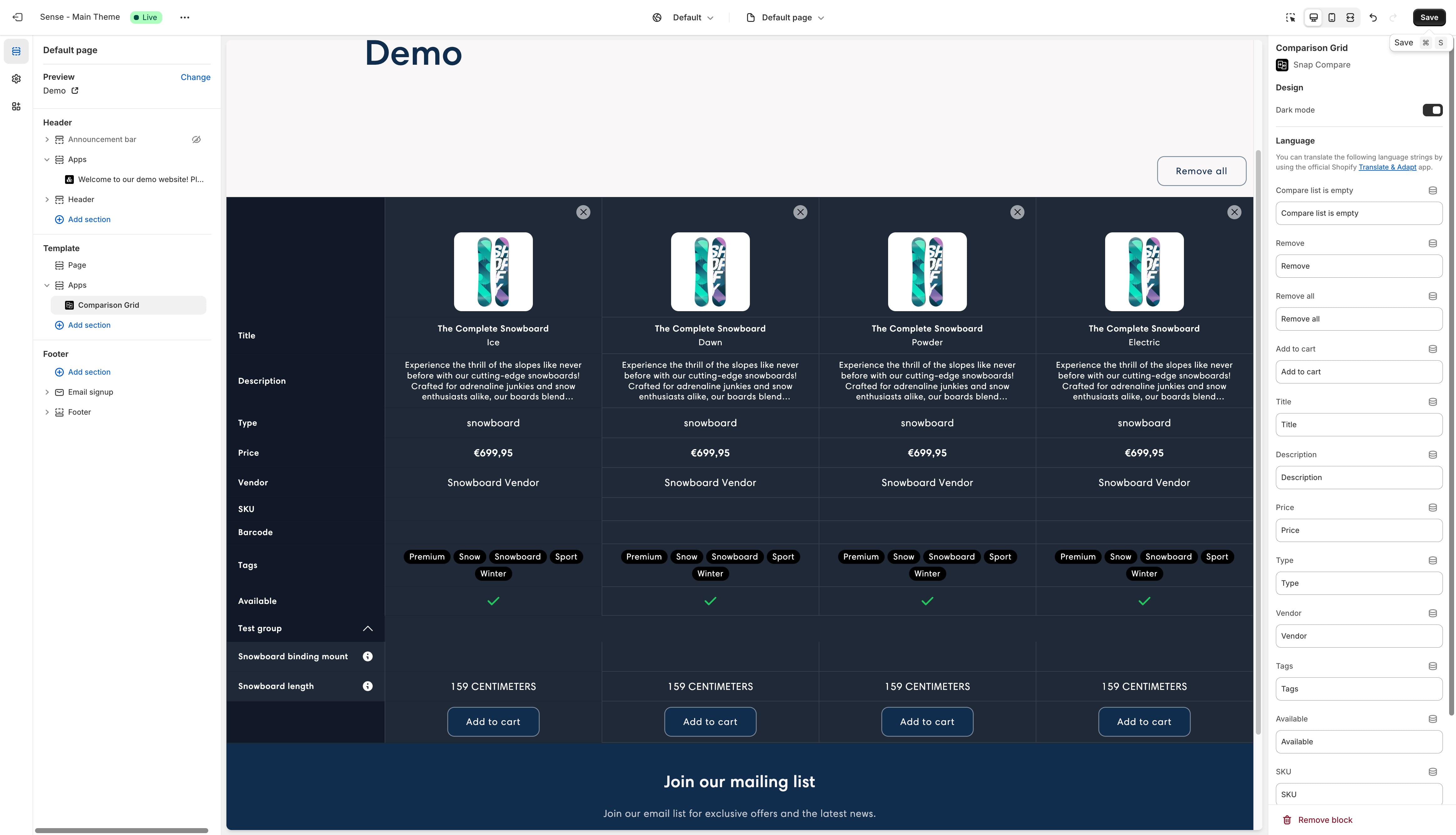 Click "Save" when you are ready to publish the changes to the current theme.