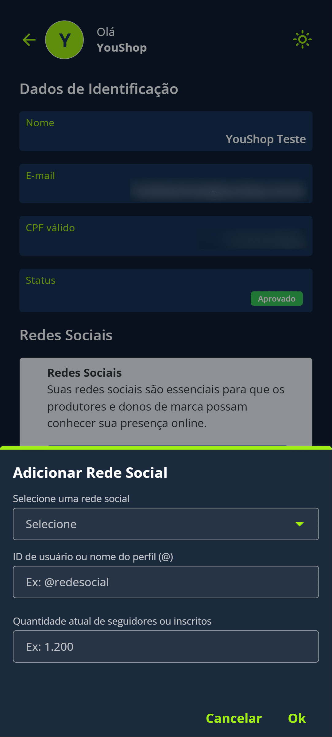 Selecione a rede social desejada.
