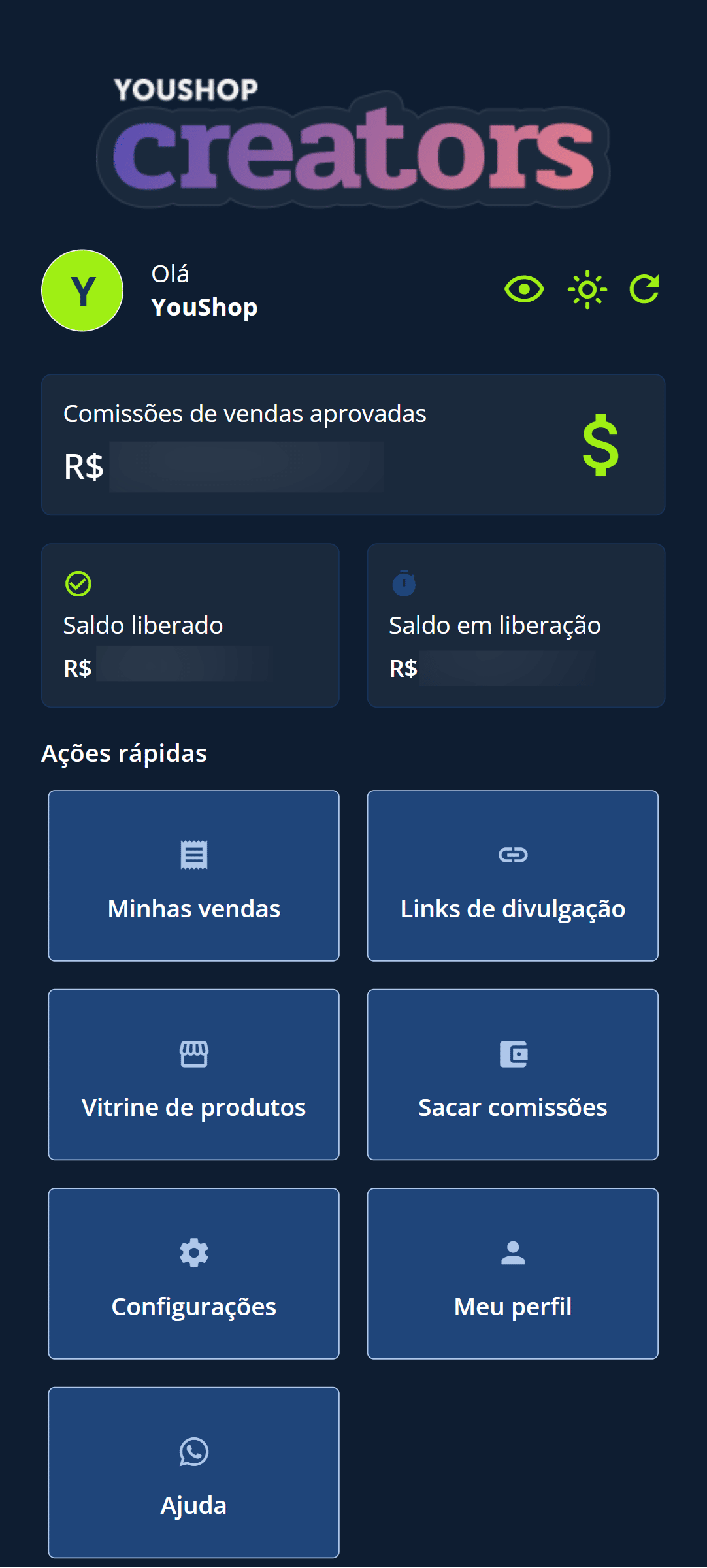 Na tela inicial, clique em “Meu perfil”.