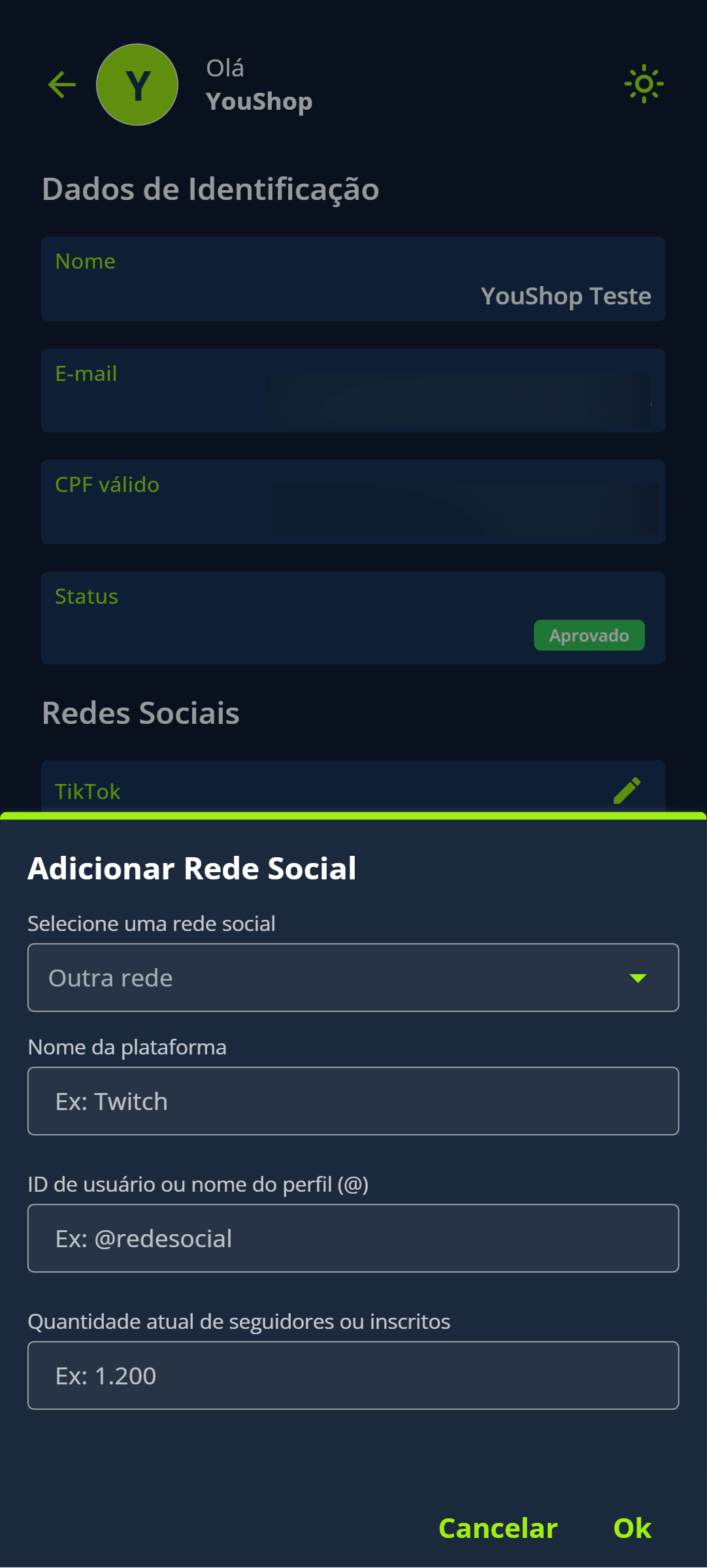 Ao adicionar uma rede social, selecione a opção “Outra rede”.