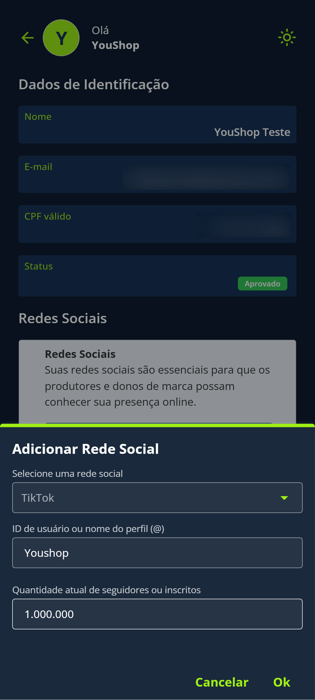 Preencha os campos com seu nome de usuário e a quantidade de seguidores e clique em “Salvar”.