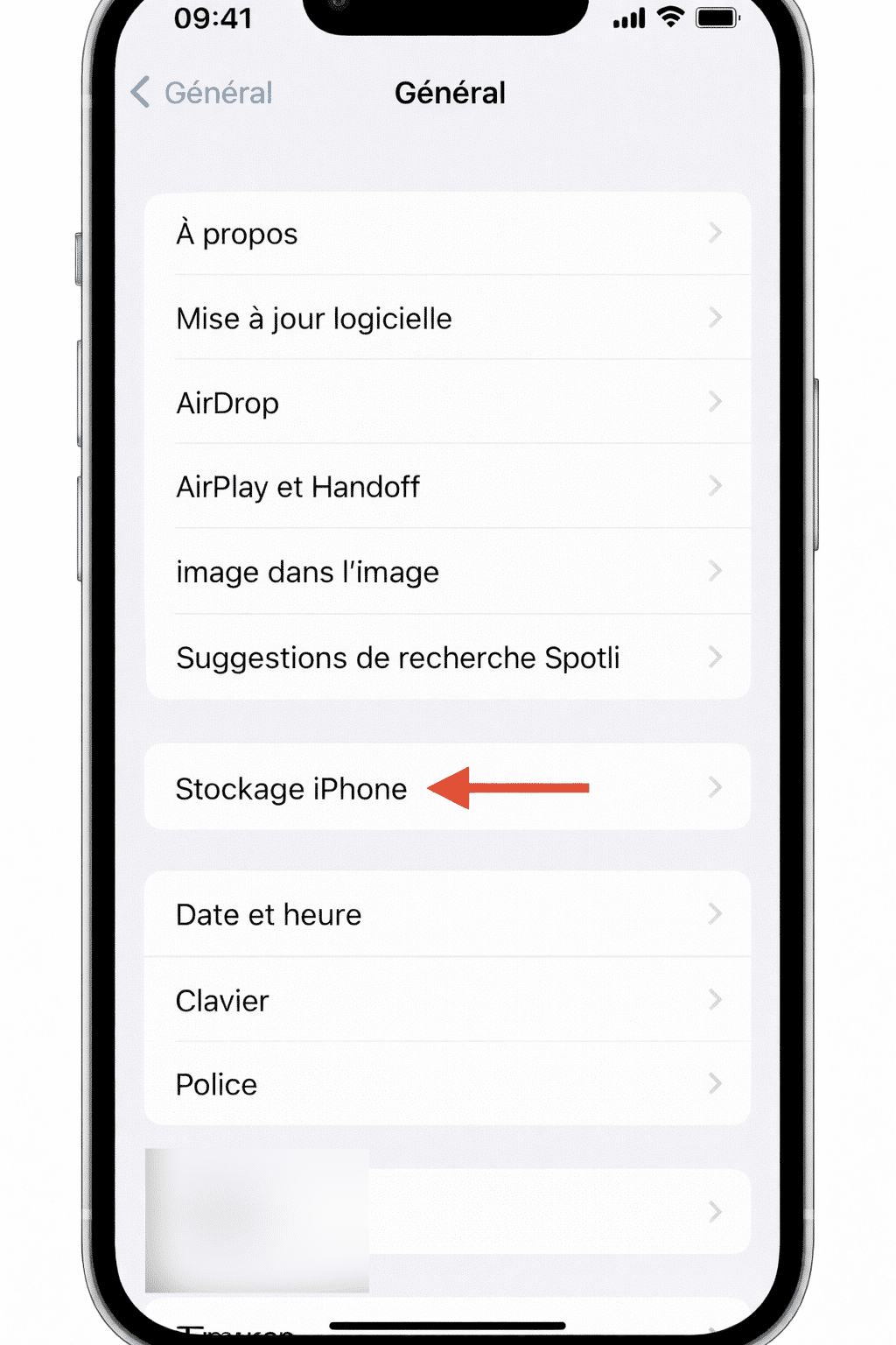 Appuyez sur **Stockage iPhone**