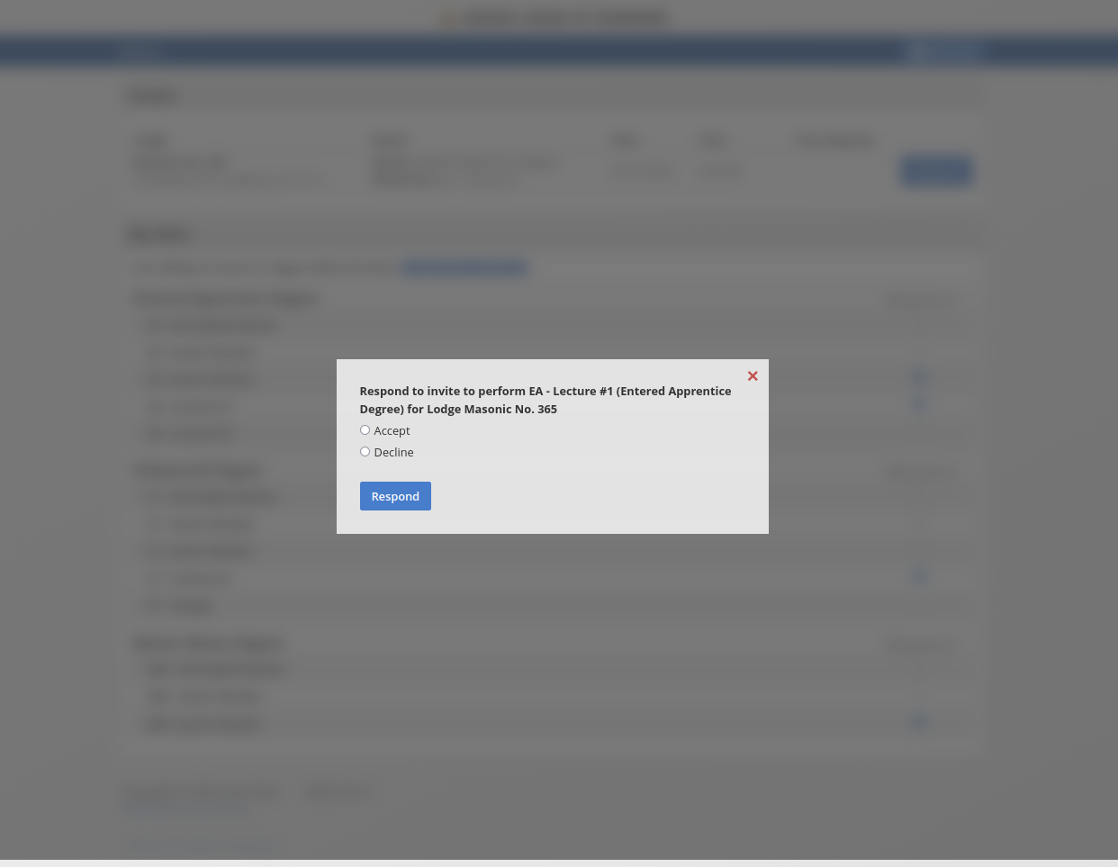 After clicking the "Respond" button, a pop-up will display that allows the member to accept or decline the part.