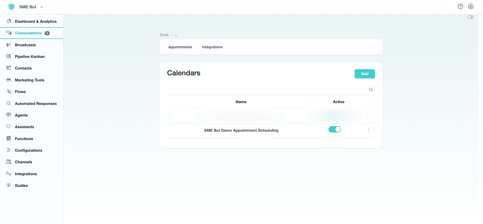 To manually share Appointment Scheduling Link to a contact in the "Conversations", click on "Conversations" on the left menu.