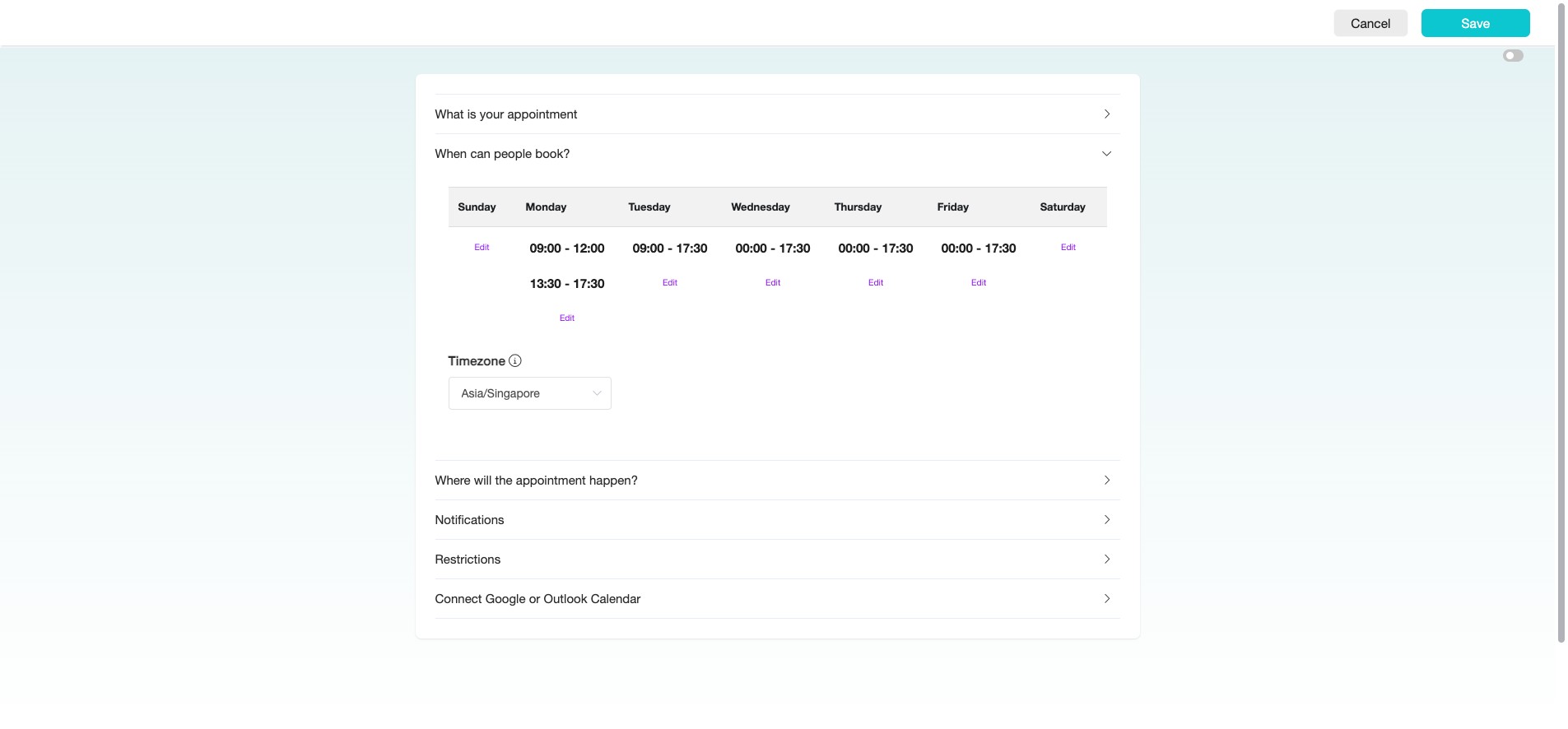 Click the arrow icon on the right to configure "Where will the appointment happen?"