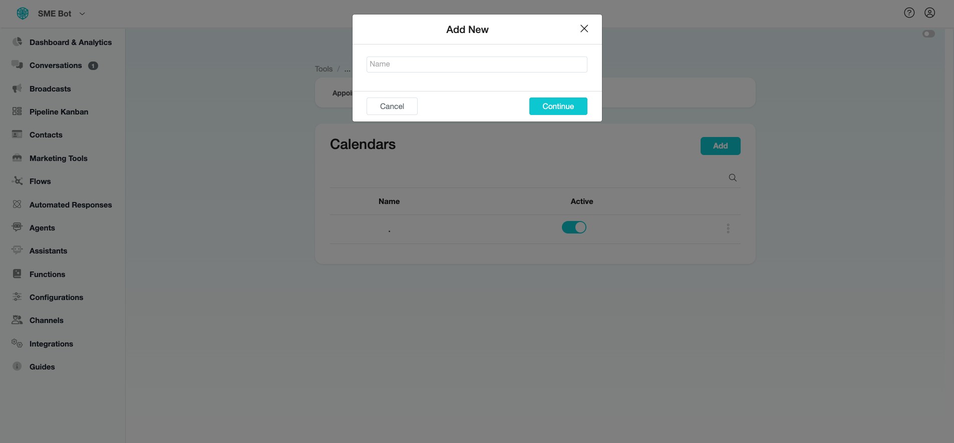 Provide a suitable "Name" for your Appointment Scheduling and click "Continue".