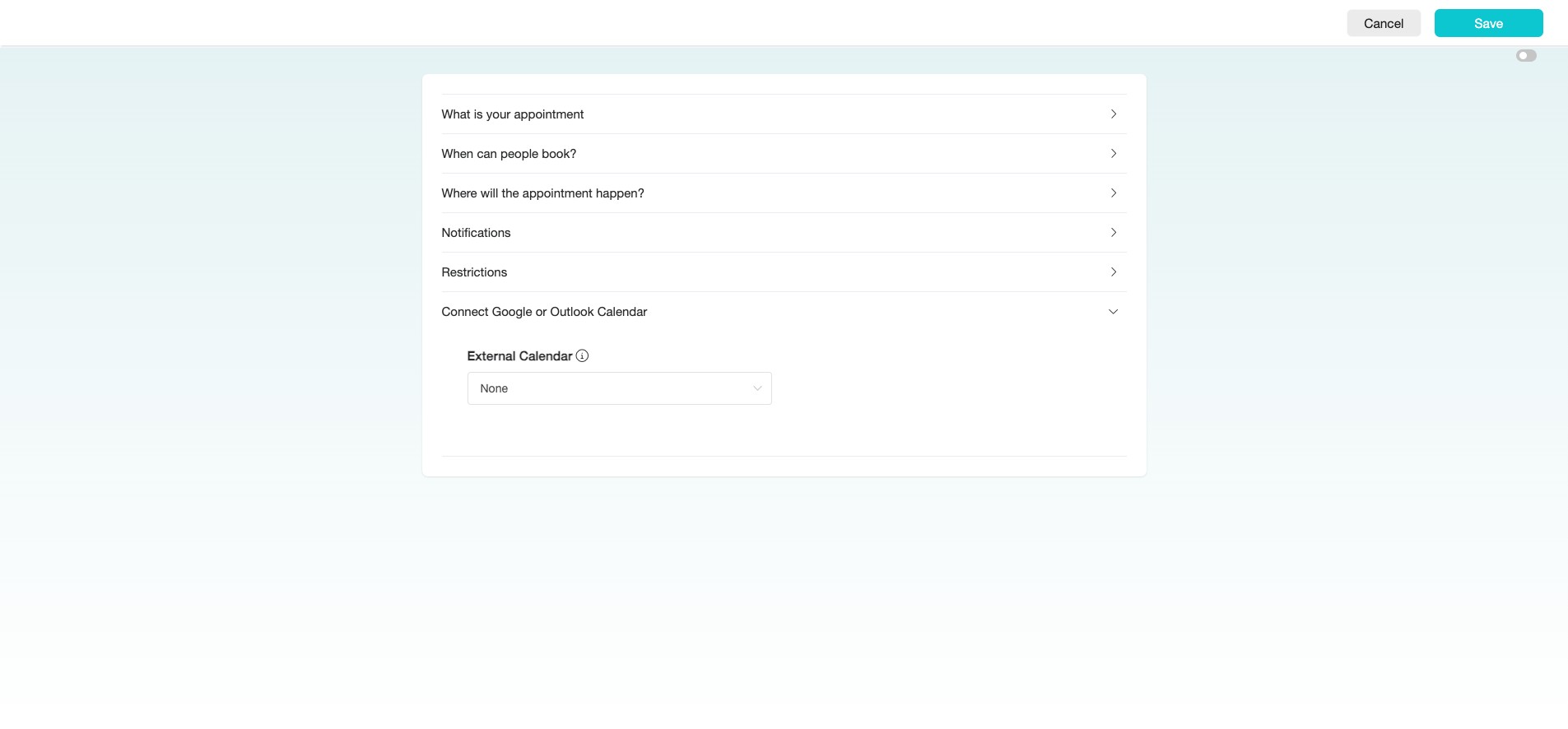 Finally, click the arrow icon on the right "Connect Calendar" to select the "External Calendar" you want to connect. Ensure that you have completed the "Calendar Integration" steps first.