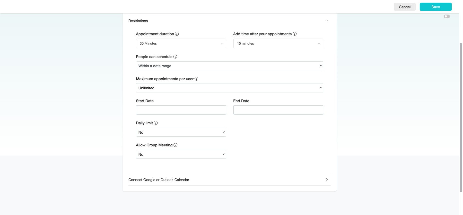 If the appointment is for a specific event, select "Within a date range" or "One specific day".