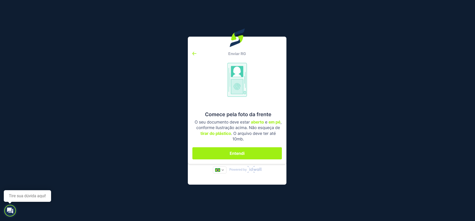 Siga as instruções para manter o documento na posição vertical, conforme mostrado na ilustração abaixo, para poder enviá-lo.
