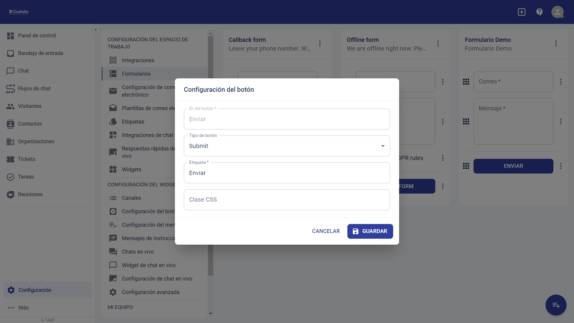 Ejemplo de un botón para **Enviar** el formulario