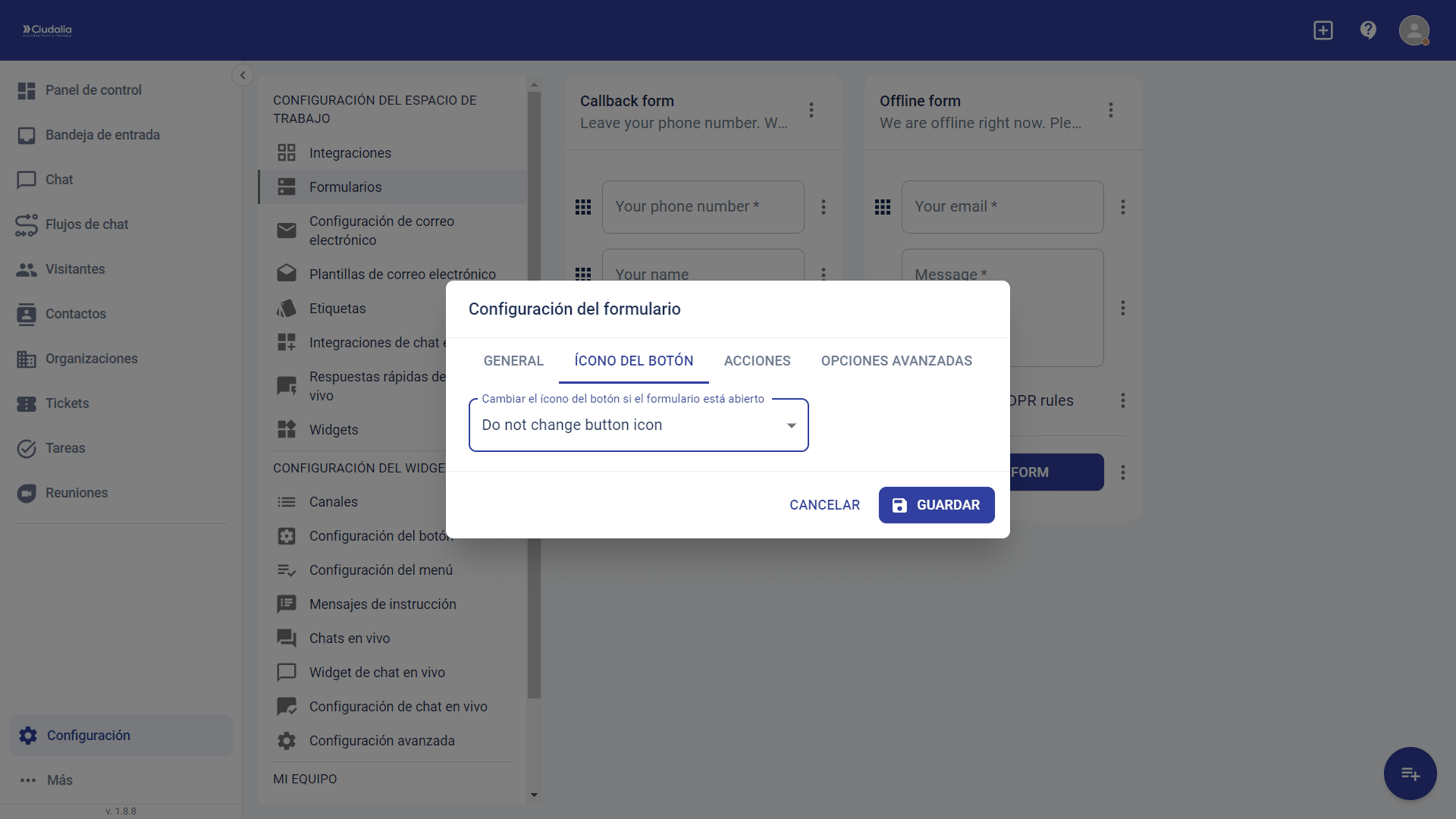 En la siguiente pestaña, asigna un **icono** al botón