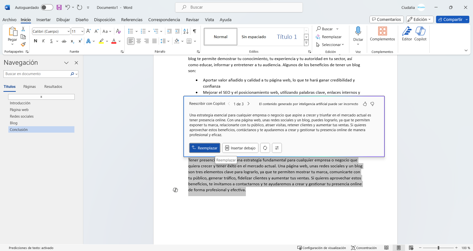 Selecciona la opcion que mas se adapte a tu trabajo. Y haz click en "**Reemplazar**"