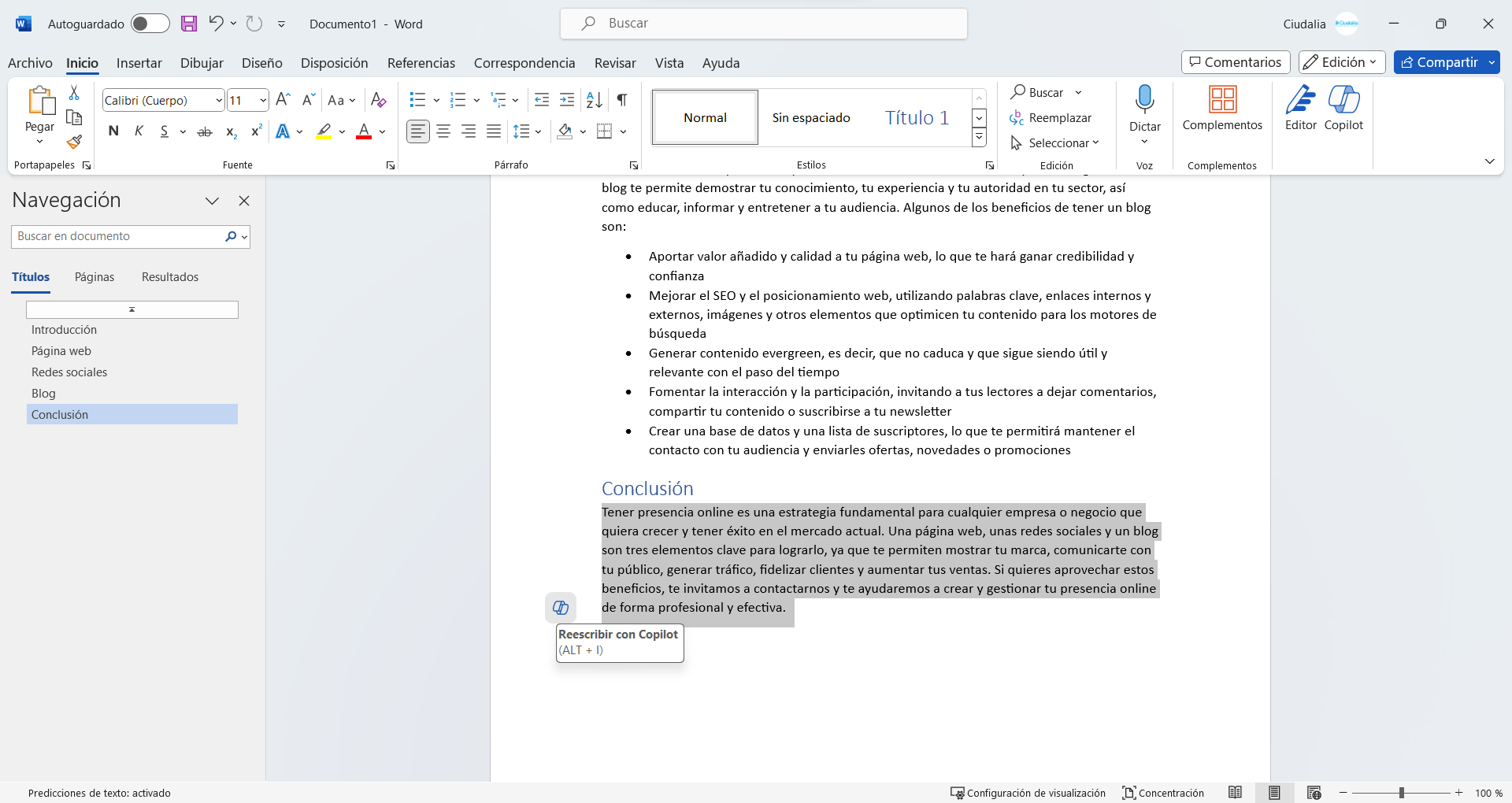 Haz click en el icono de **Copilot**
