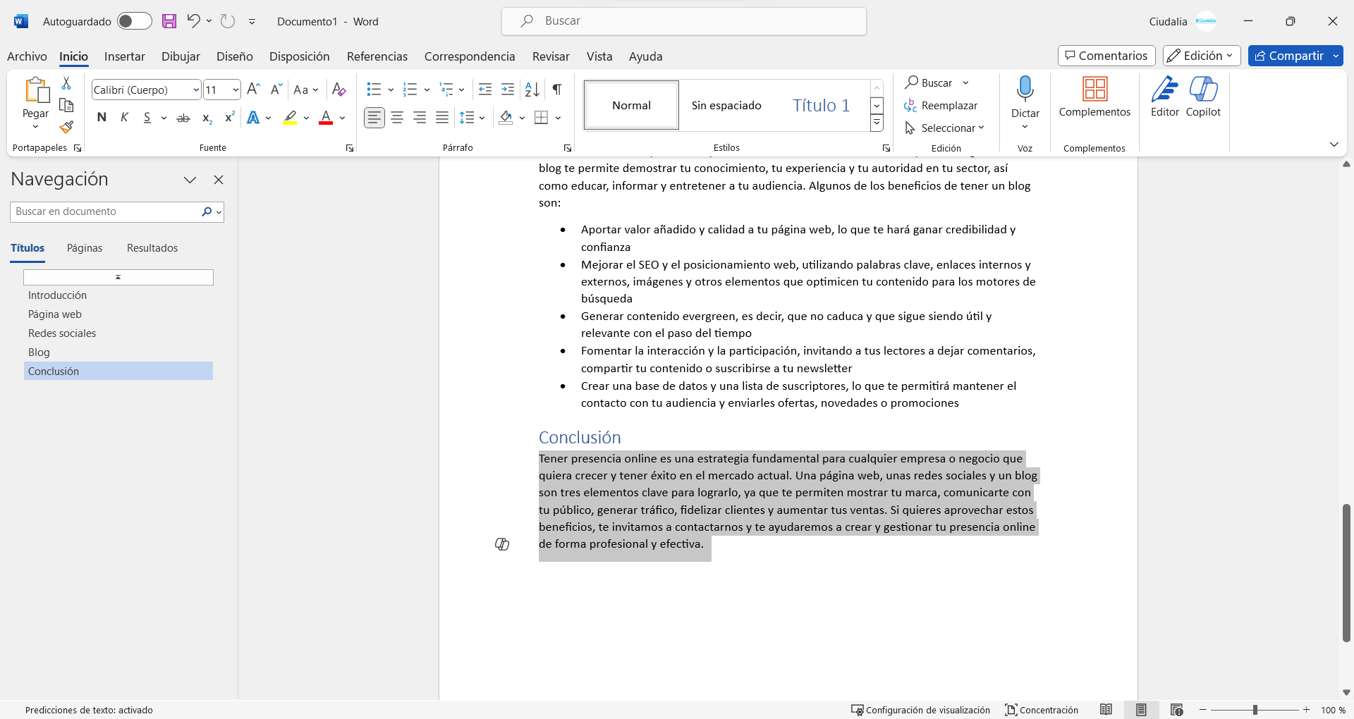 Marca el texto a reemplazar.