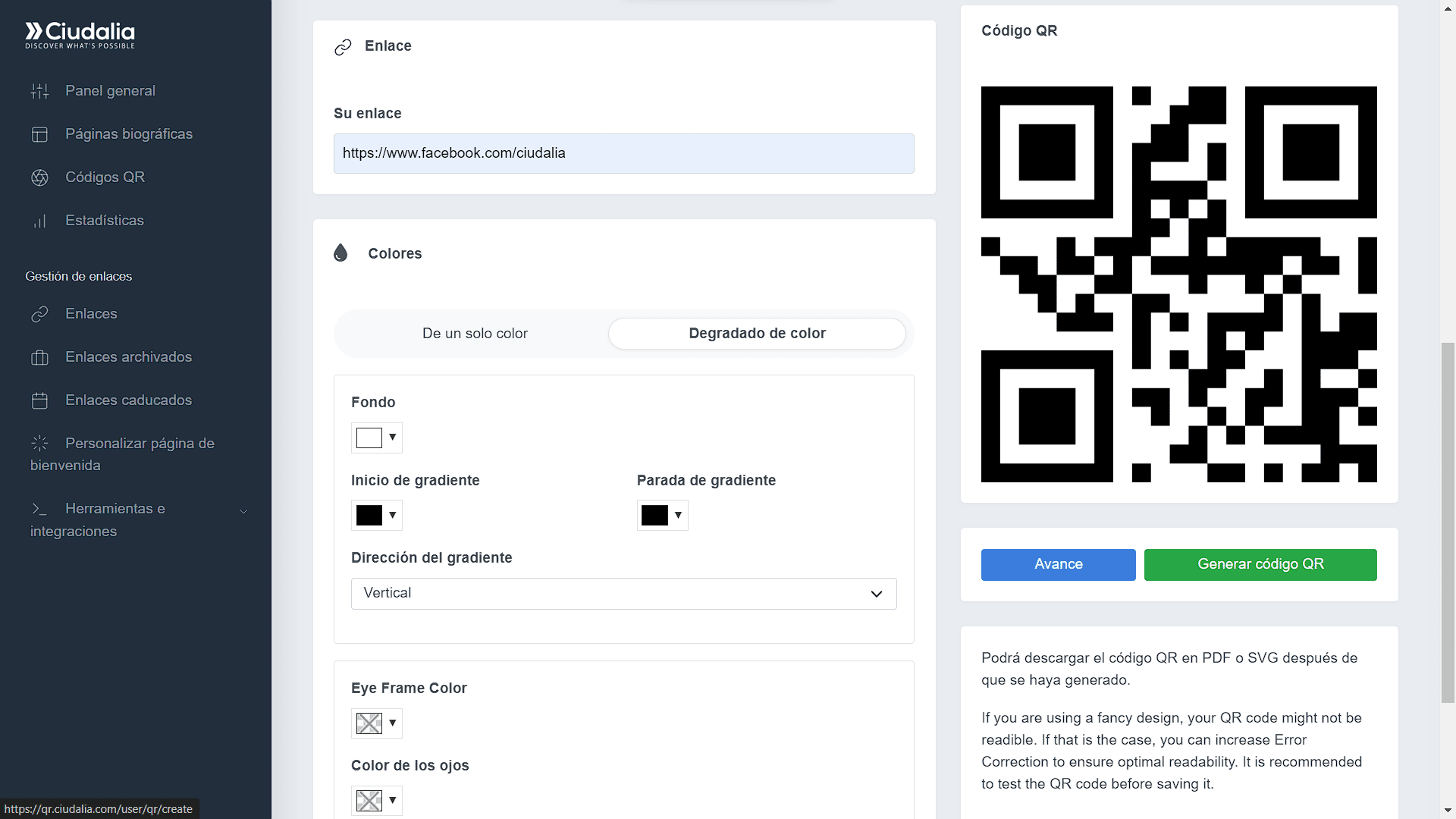 Selecciona a tu gusto un solo color de diseño o un "**Degradado de color**"