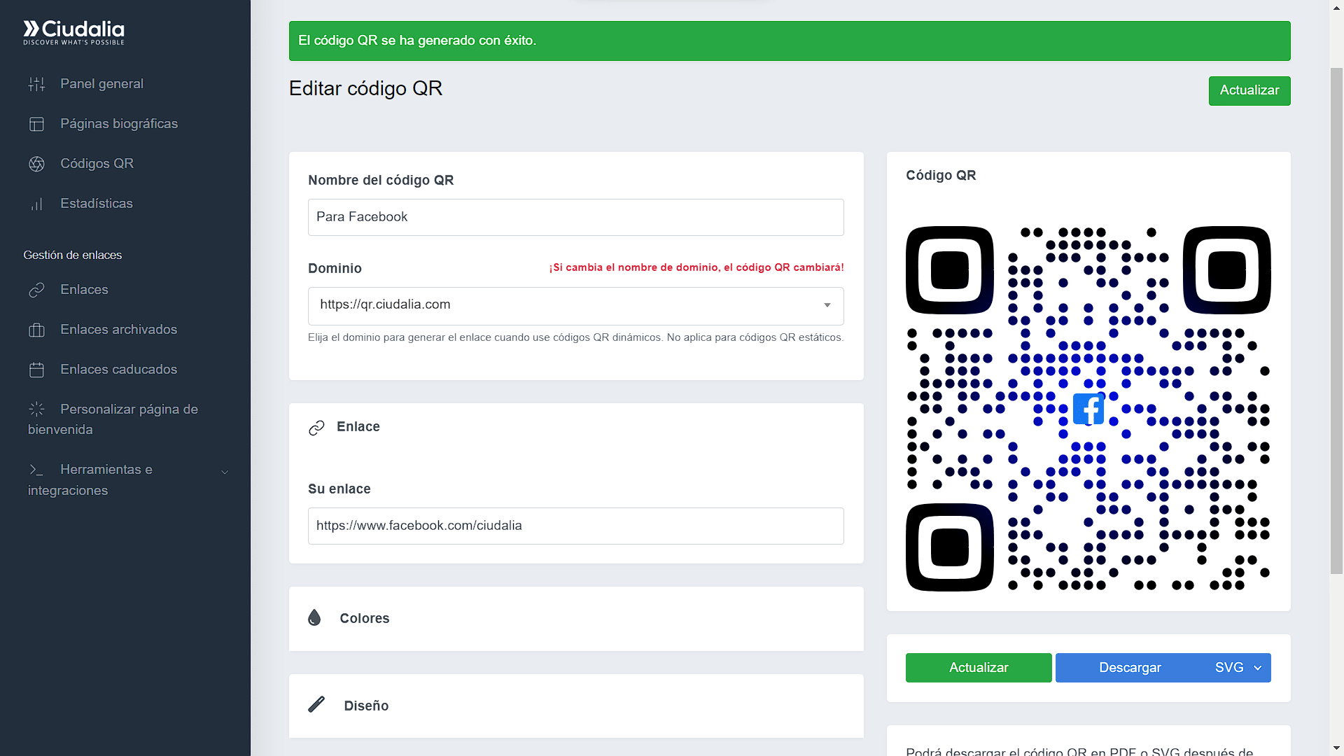 Y ¡Listo! Ya tienes tu **Código QR personalizado**