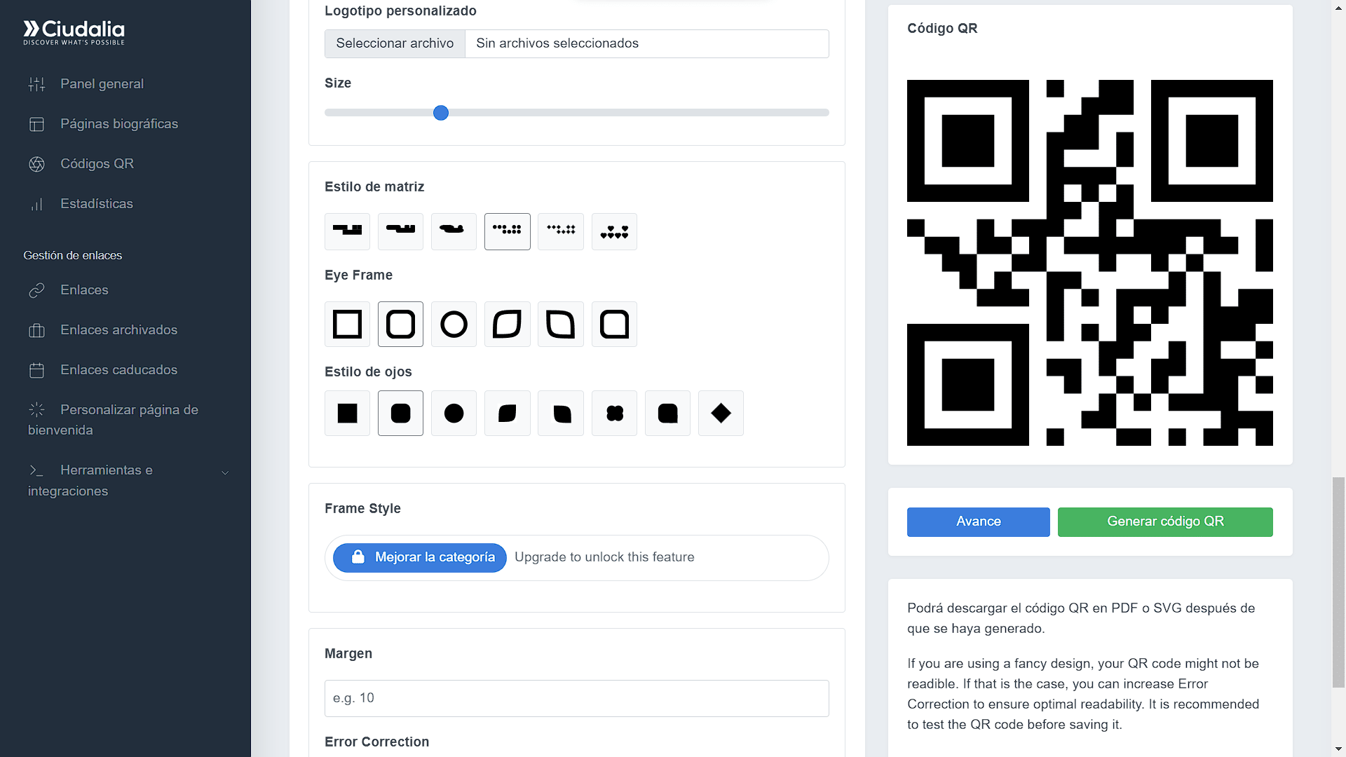 Por ultimo, haz click en el boton "**Generar código QR**"