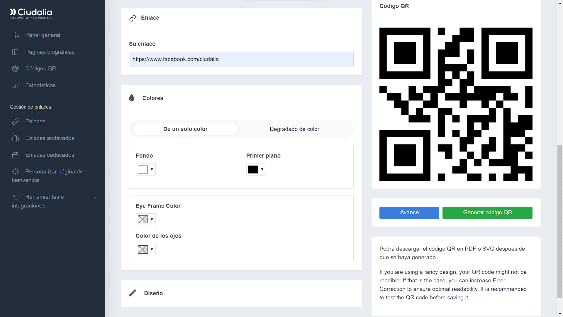 Despliega la pestaña de "**Colores**" para editar