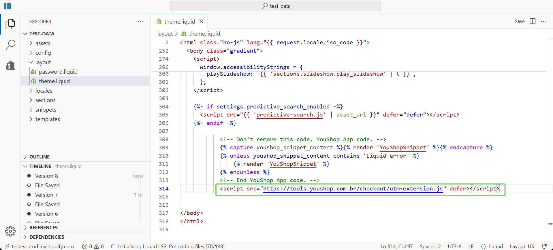 Adicione o script no código.
**<script src="https://tools.youshop.com.br/checkout/utm-extension.js" defer></script>**